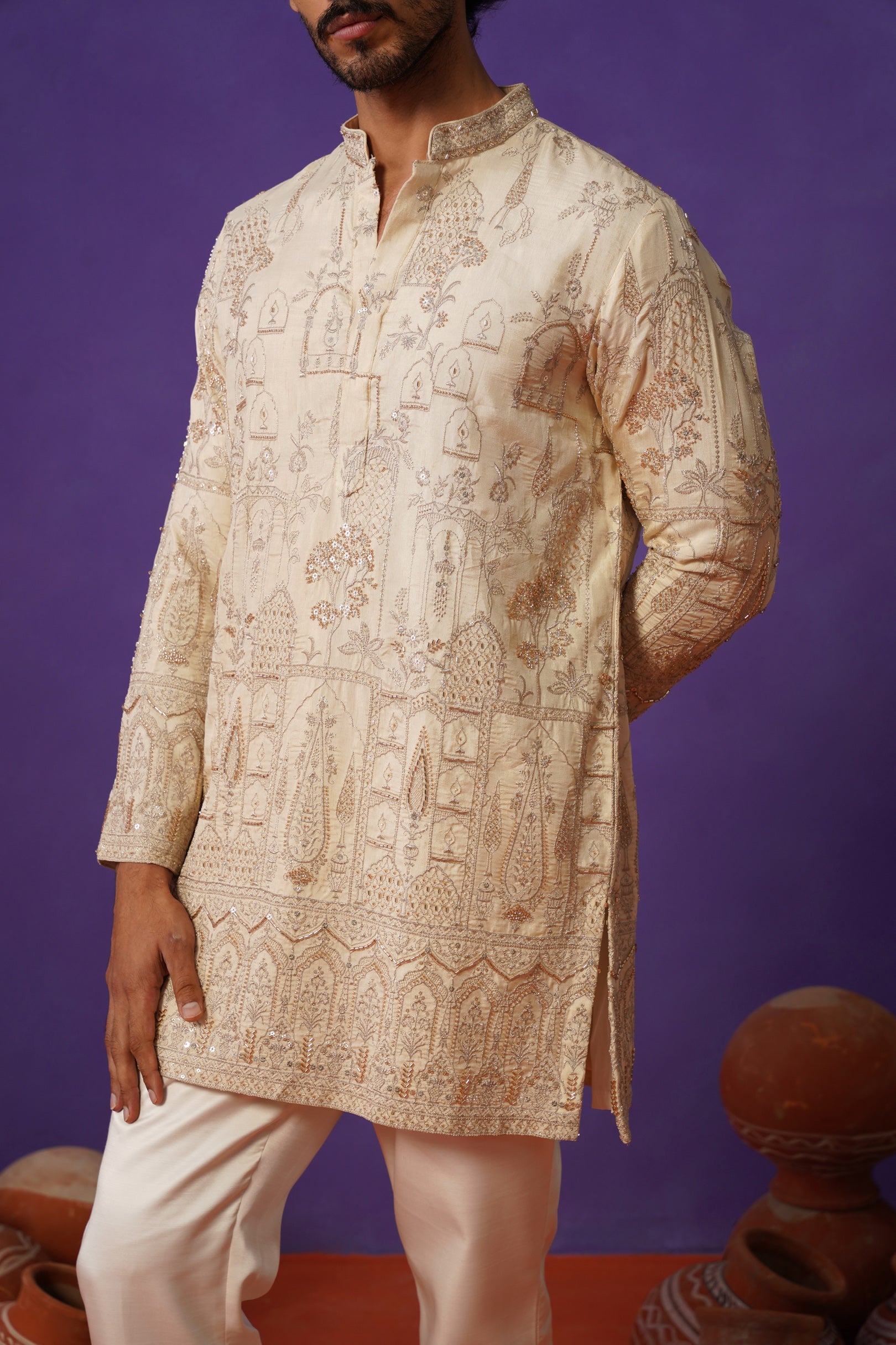 BAGH-E-MAYUR IVORY SHORT KURTA SET