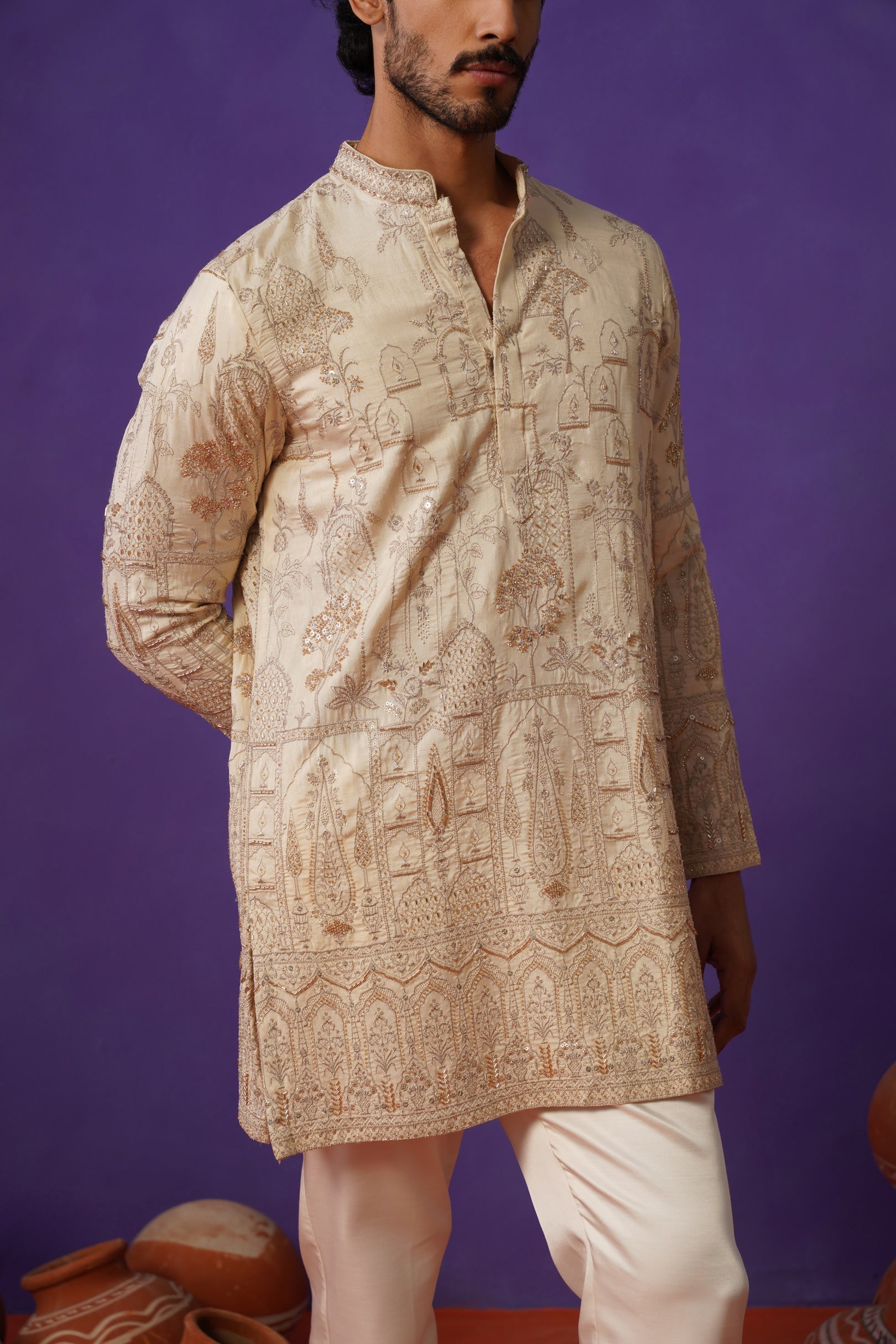 BAGH-E-MAYUR IVORY SHORT KURTA SET