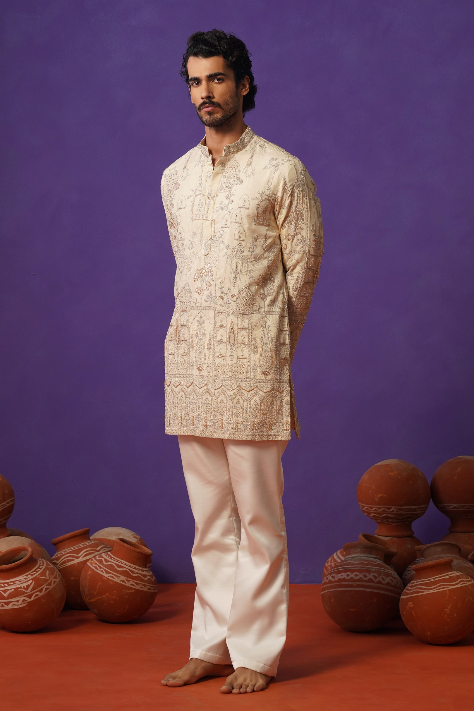 BAGH-E-MAYUR IVORY SHORT KURTA SET