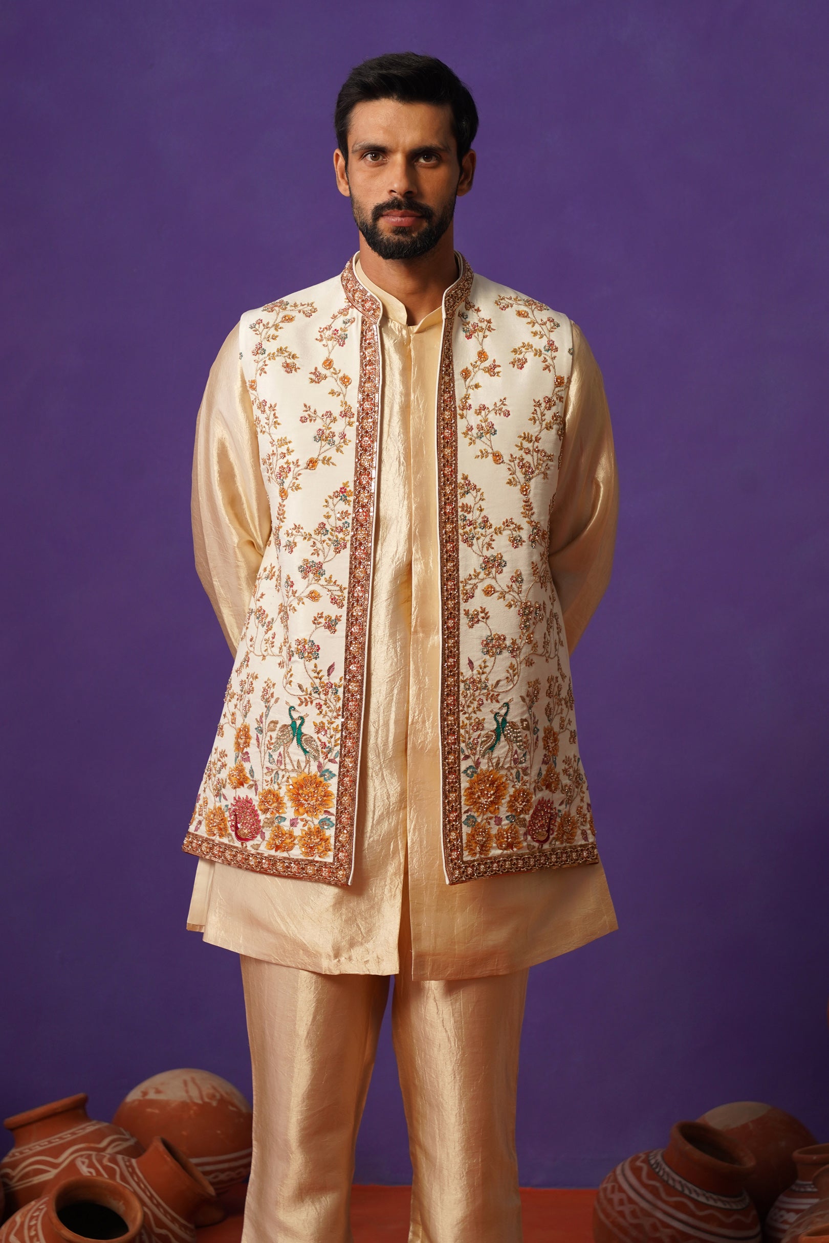 KAIRAV IVORY SHORT KURTA JACKET SET
