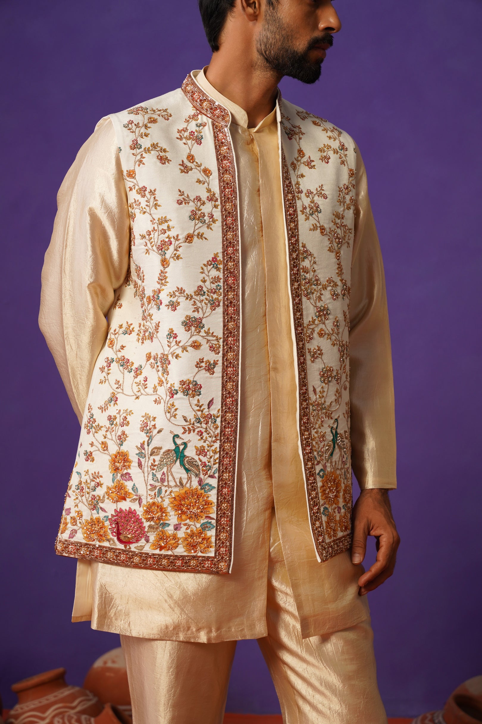 KAIRAV IVORY SHORT KURTA JACKET SET