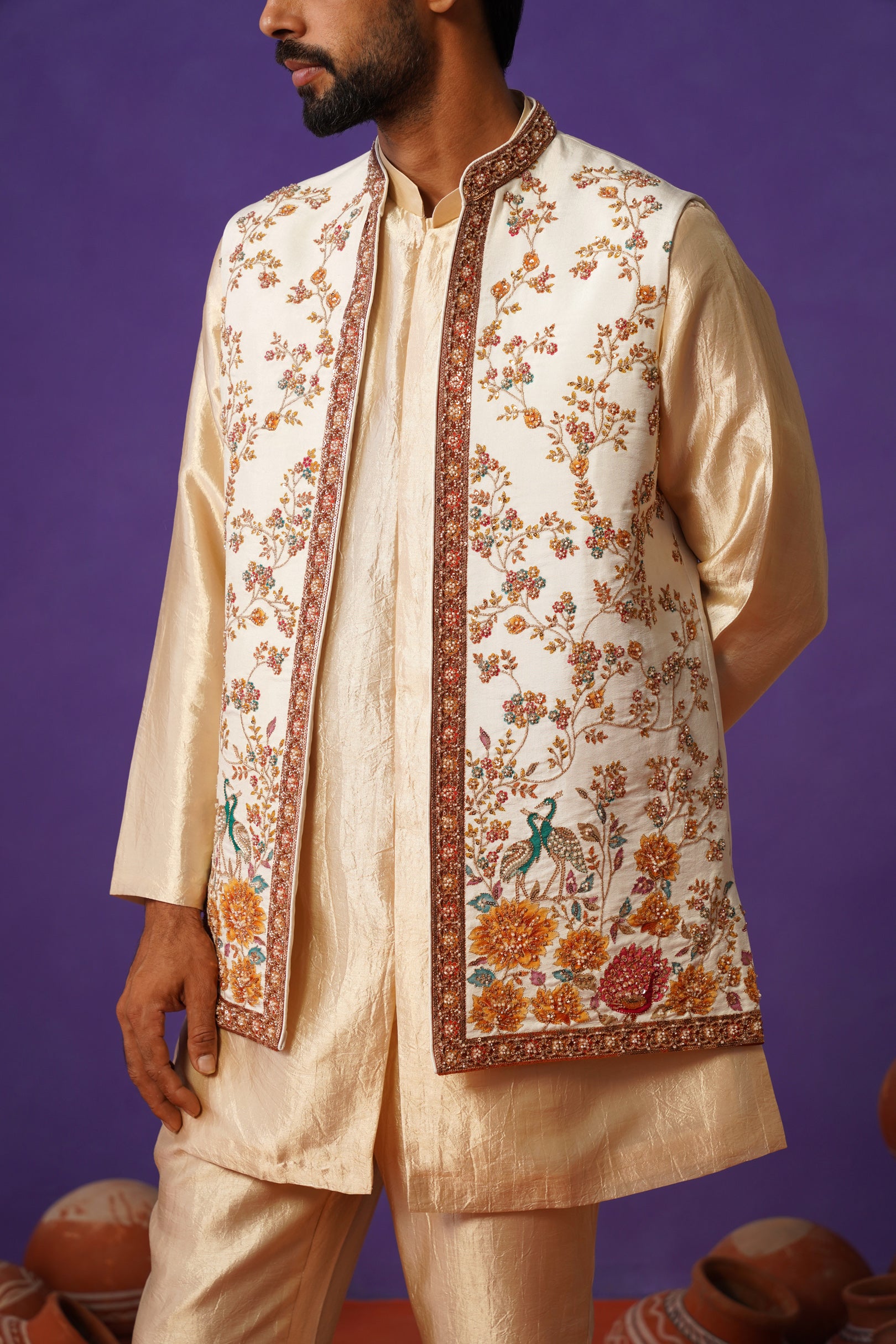 KAIRAV IVORY SHORT KURTA JACKET SET