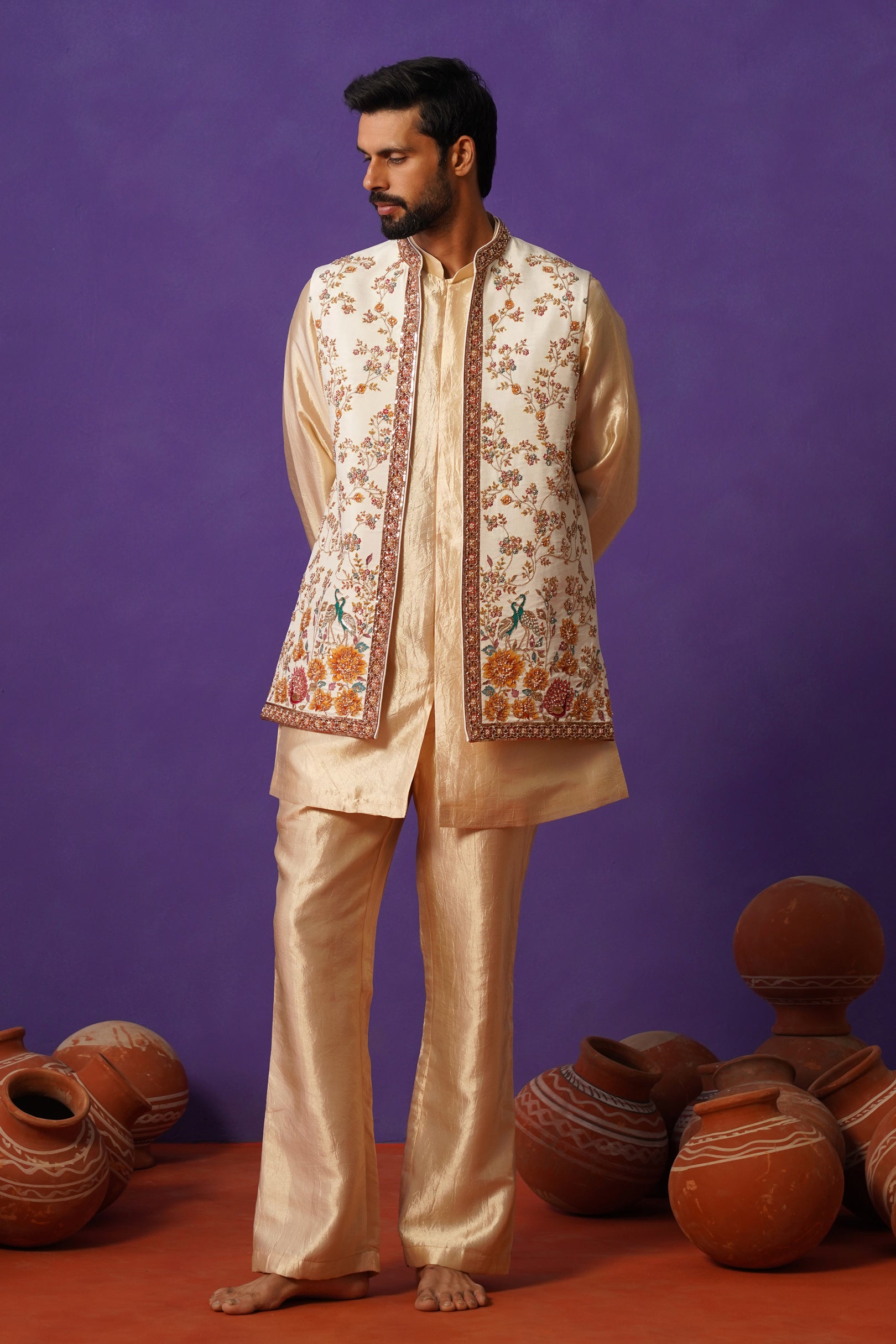 KAIRAV IVORY SHORT KURTA JACKET SET