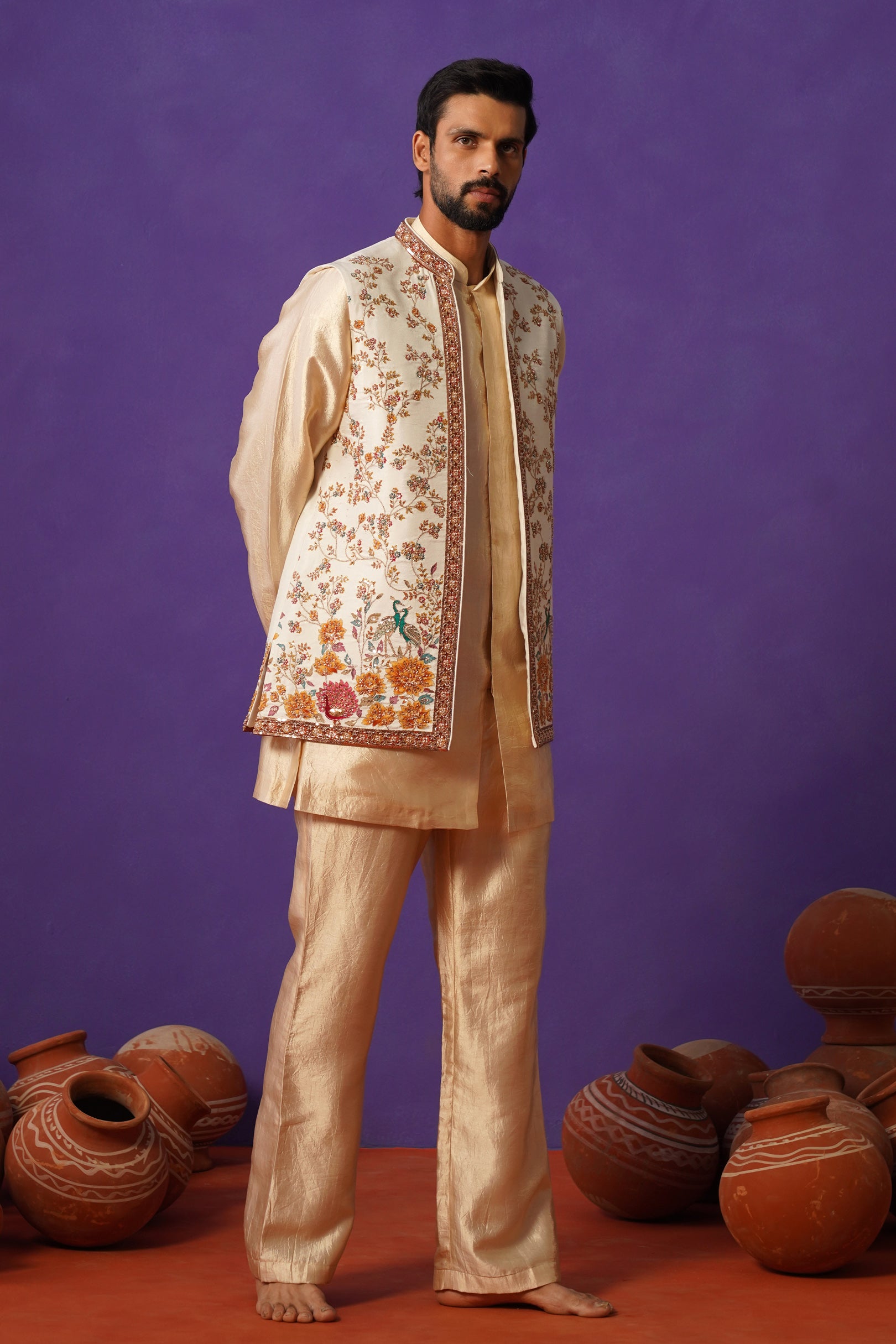 KAIRAV IVORY SHORT KURTA JACKET SET