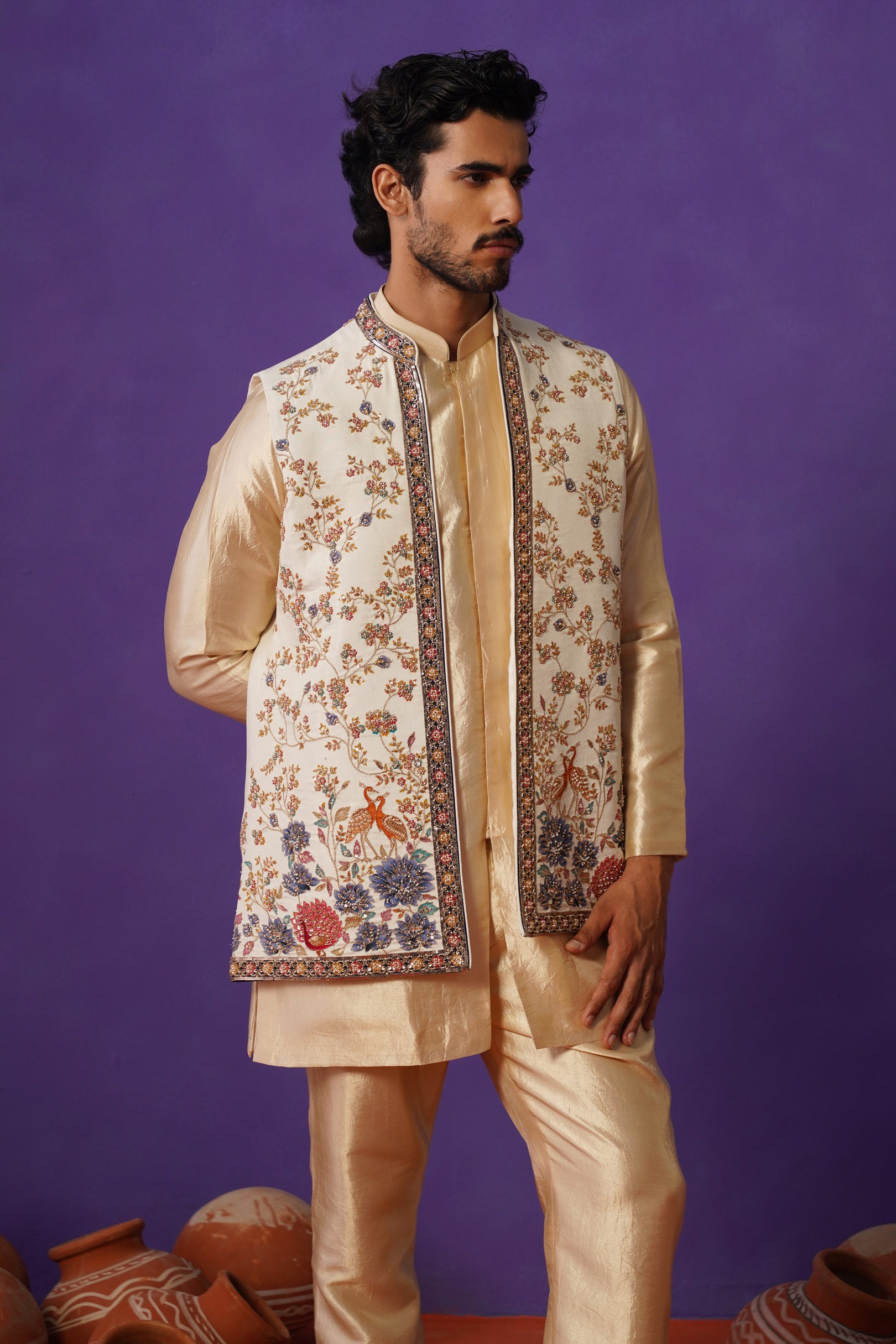 OJAS IVORY SHORT KURTA JACKET SET