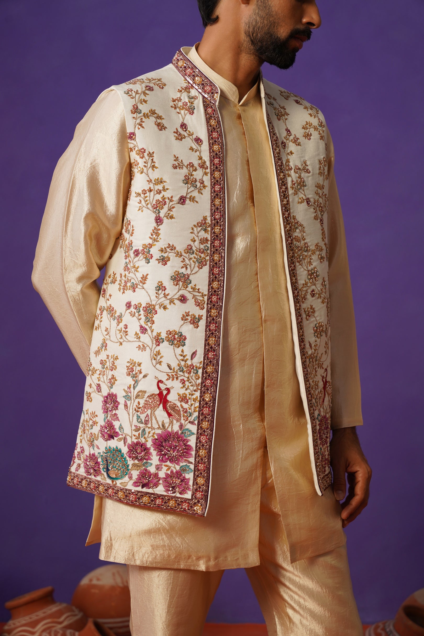 MEHER IVORY SHORT KURTA JACKET SET