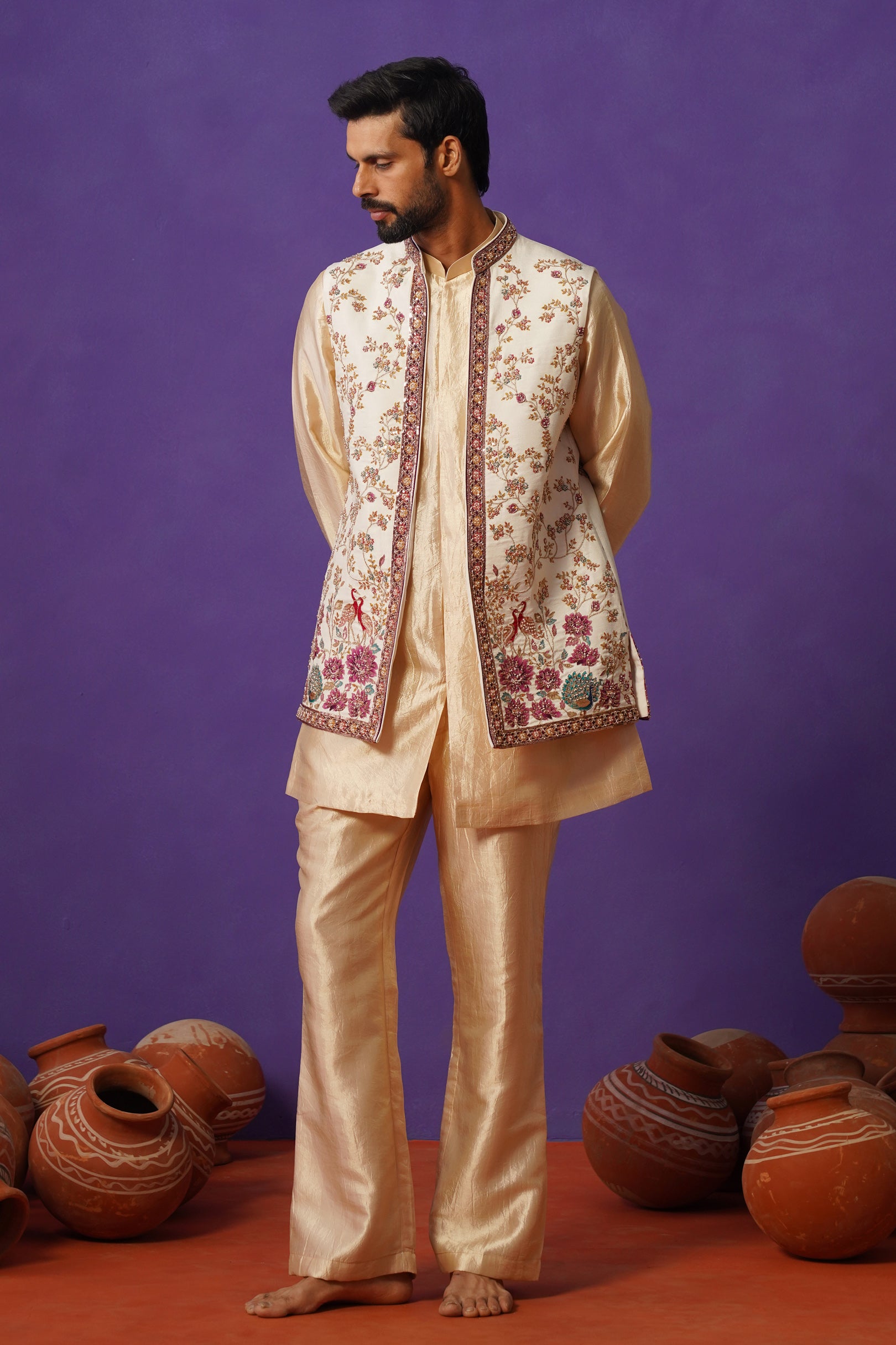 MEHER IVORY SHORT KURTA JACKET SET