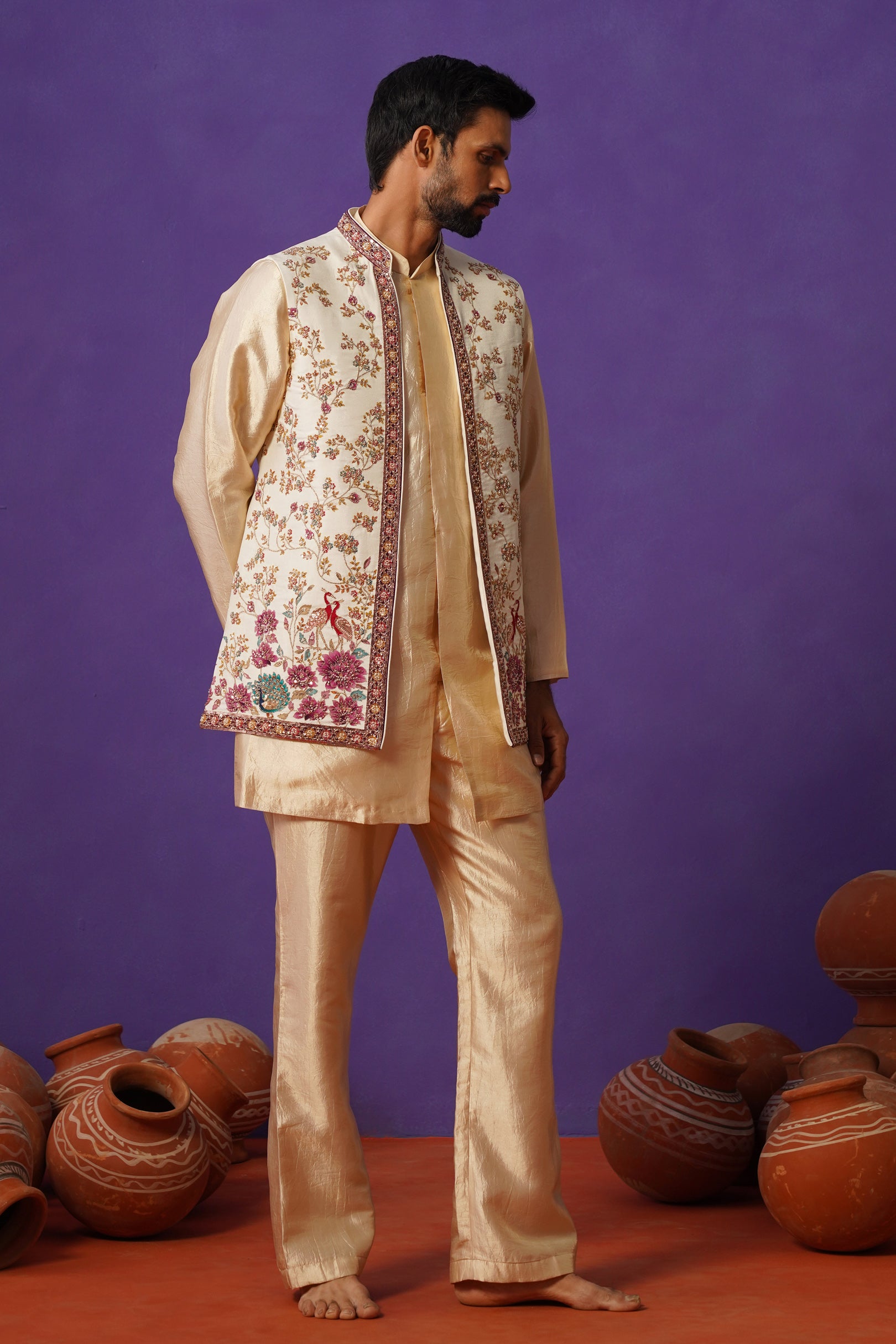 MEHER IVORY SHORT KURTA JACKET SET