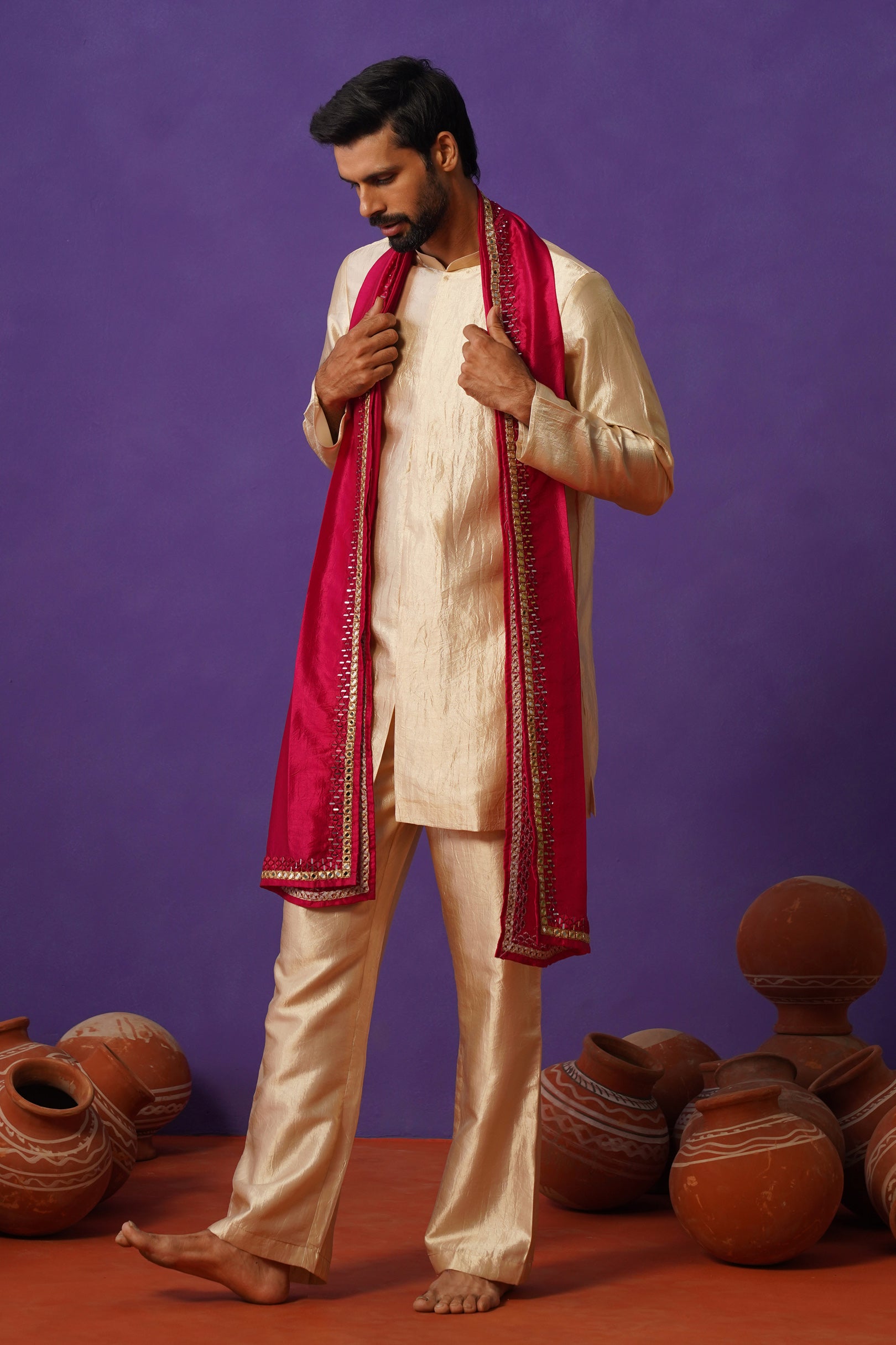 AVEN BEIGE SHORT KURTA DUPATTA SET