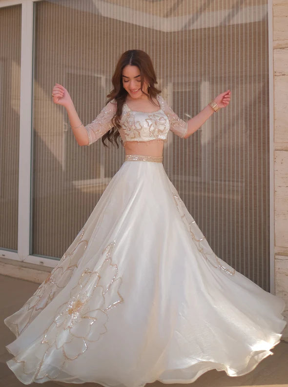 Petal Moon Ivory Organza Lehenga Set 
