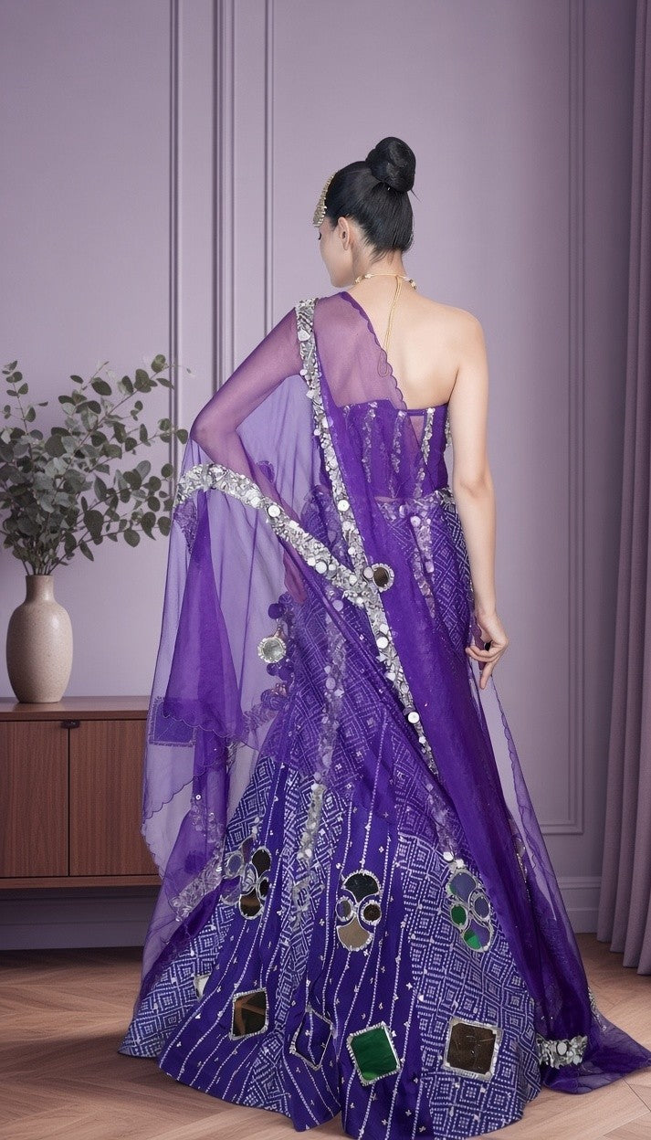 Double Design Bandani Fishcut Lehenga With Corset and Dupatta