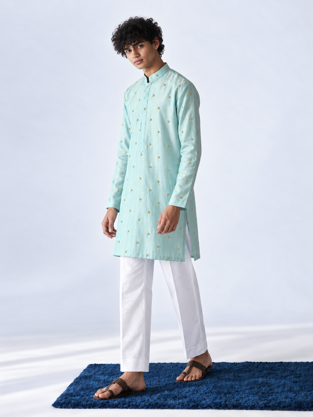 Aqua Marbled Jacket And Kurta Set