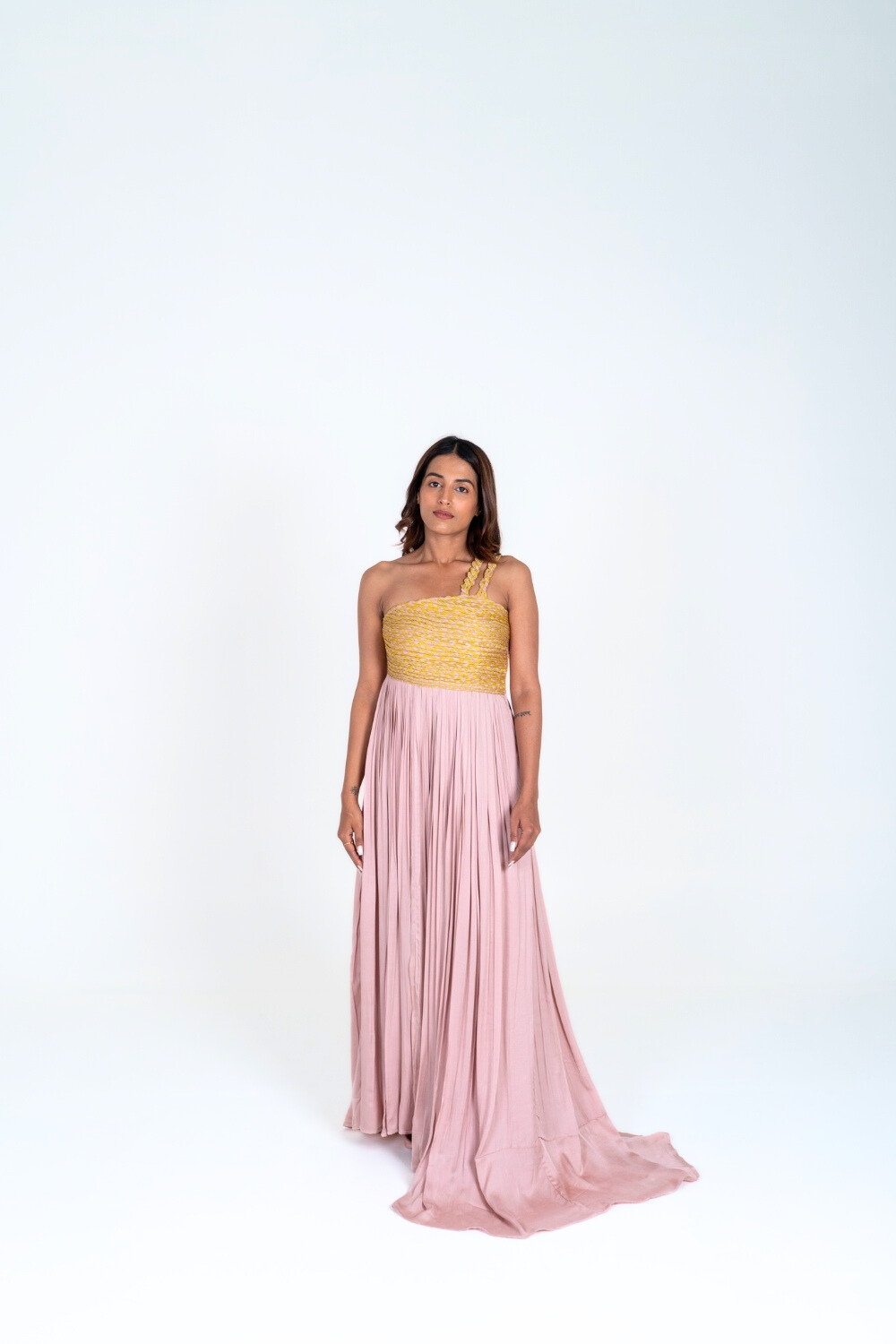 Pink-Yellow Braided Bustier Gather Gown
