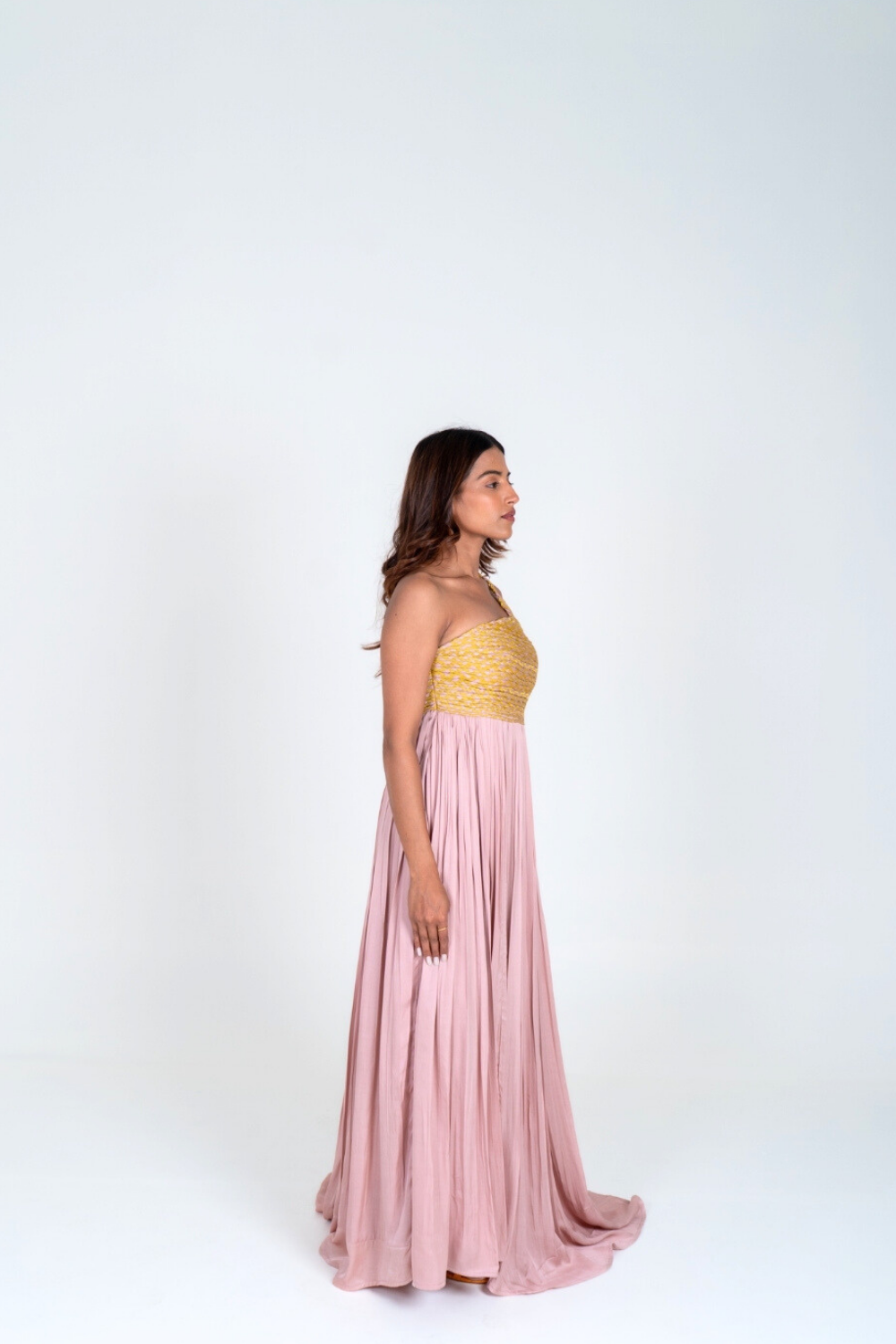 Pink-Yellow Braided Bustier Gather Gown