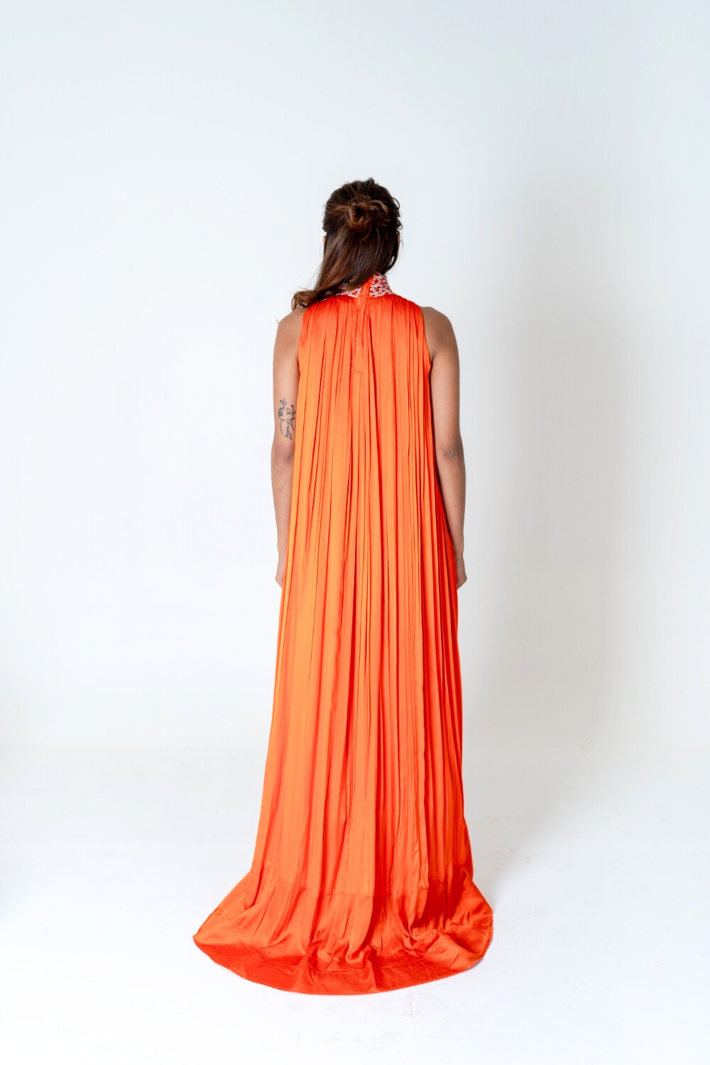 Orange-Pink Braided Halter Neck Gather Gown