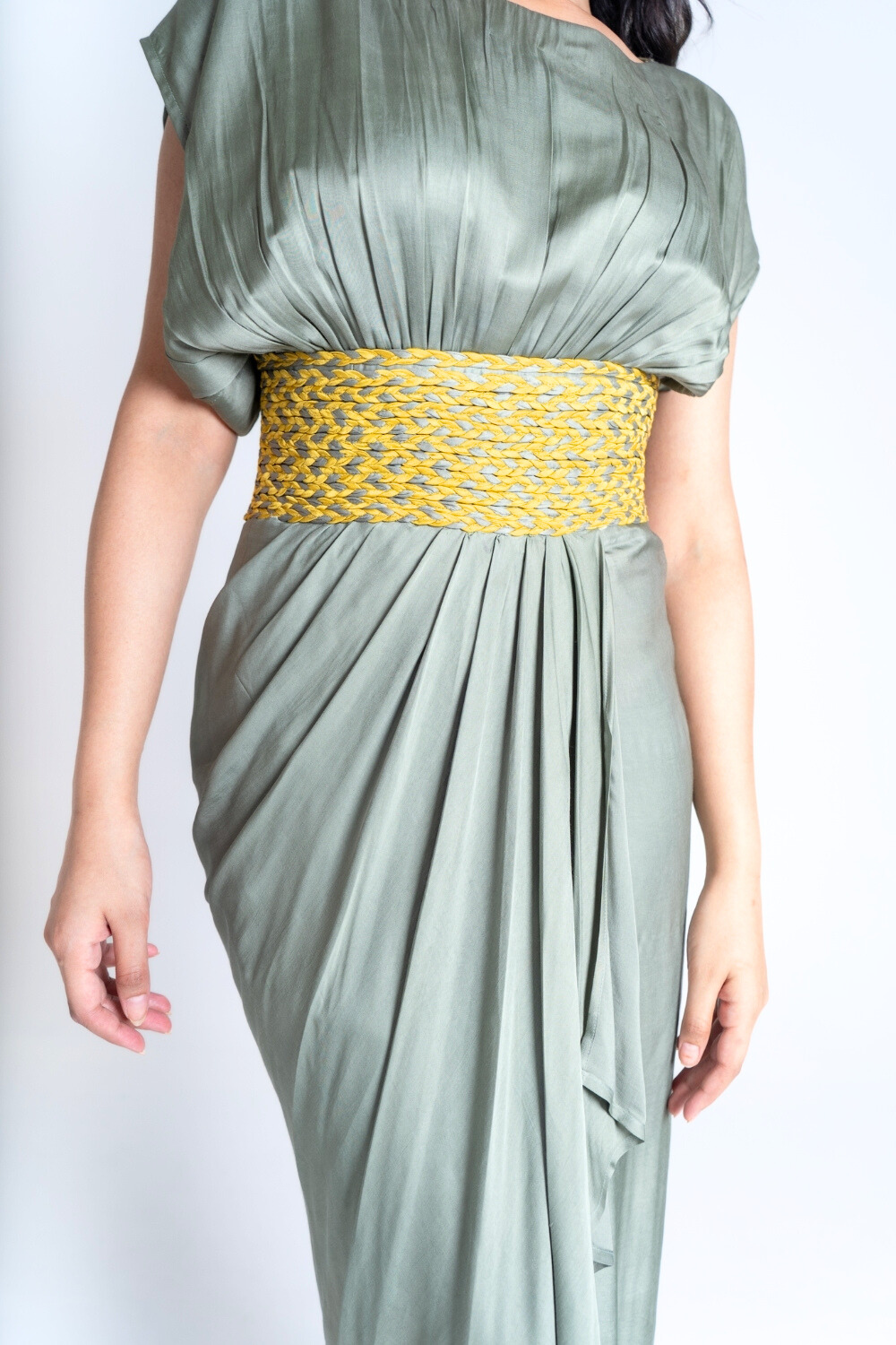 Green-Yellow Braided Cocktail Gown
