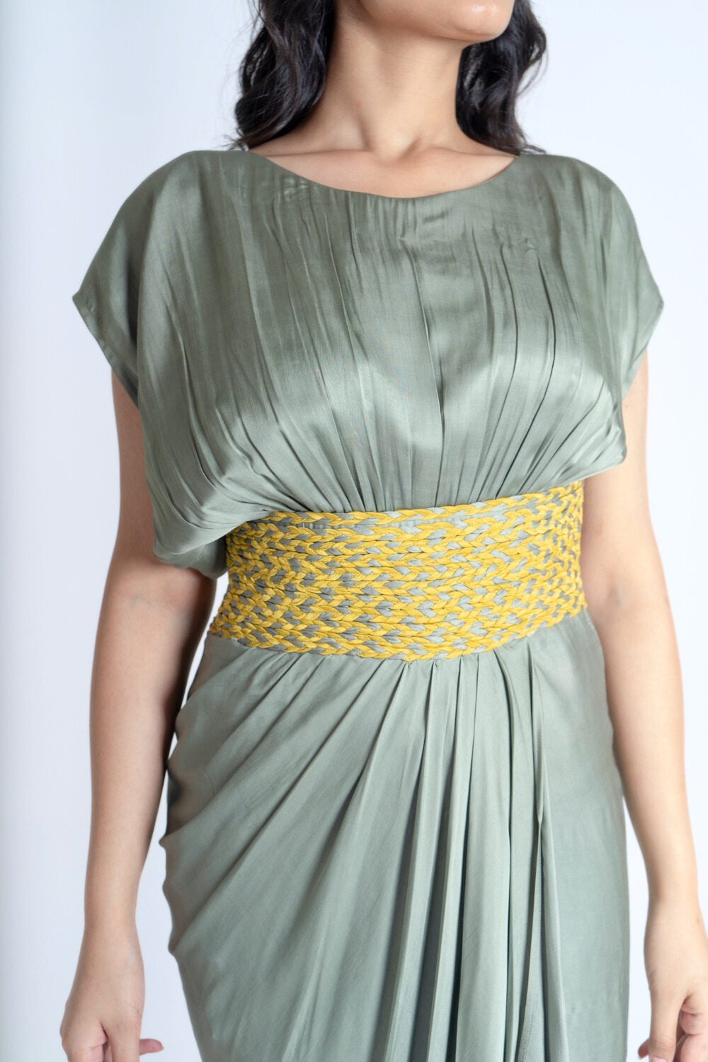 Green-Yellow Braided Cocktail Gown