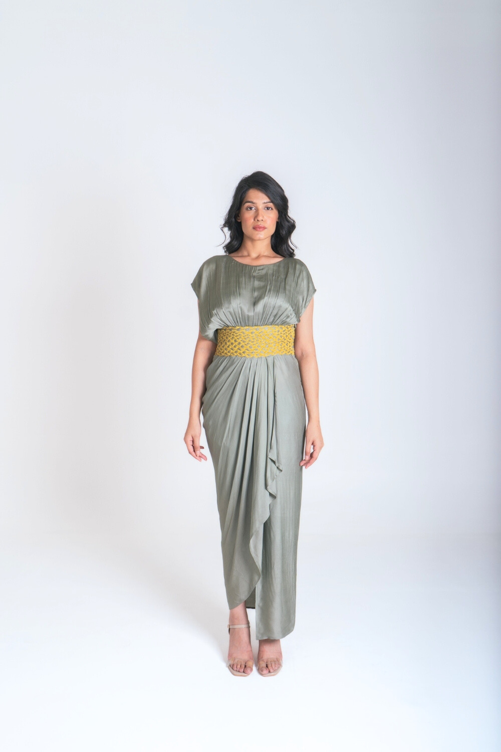 Green-Yellow Braided Cocktail Gown