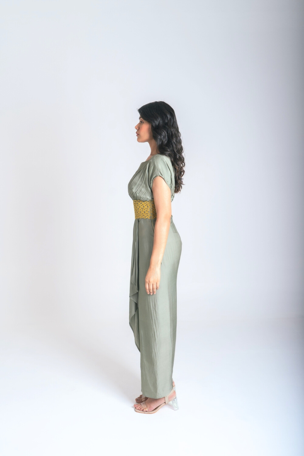 Green-Yellow Braided Cocktail Gown