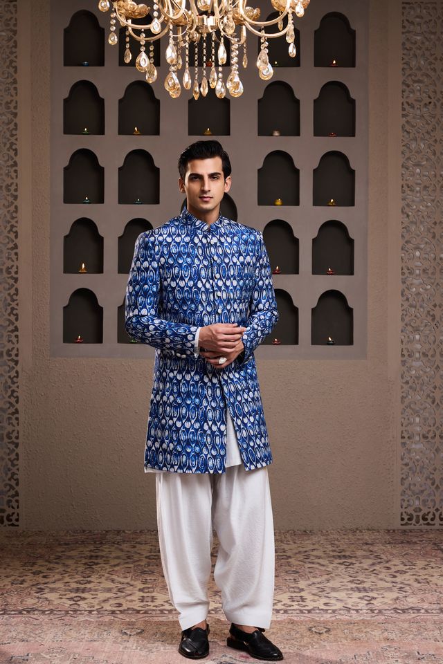 Indigo Printed Sherwani Kurta Salwar
