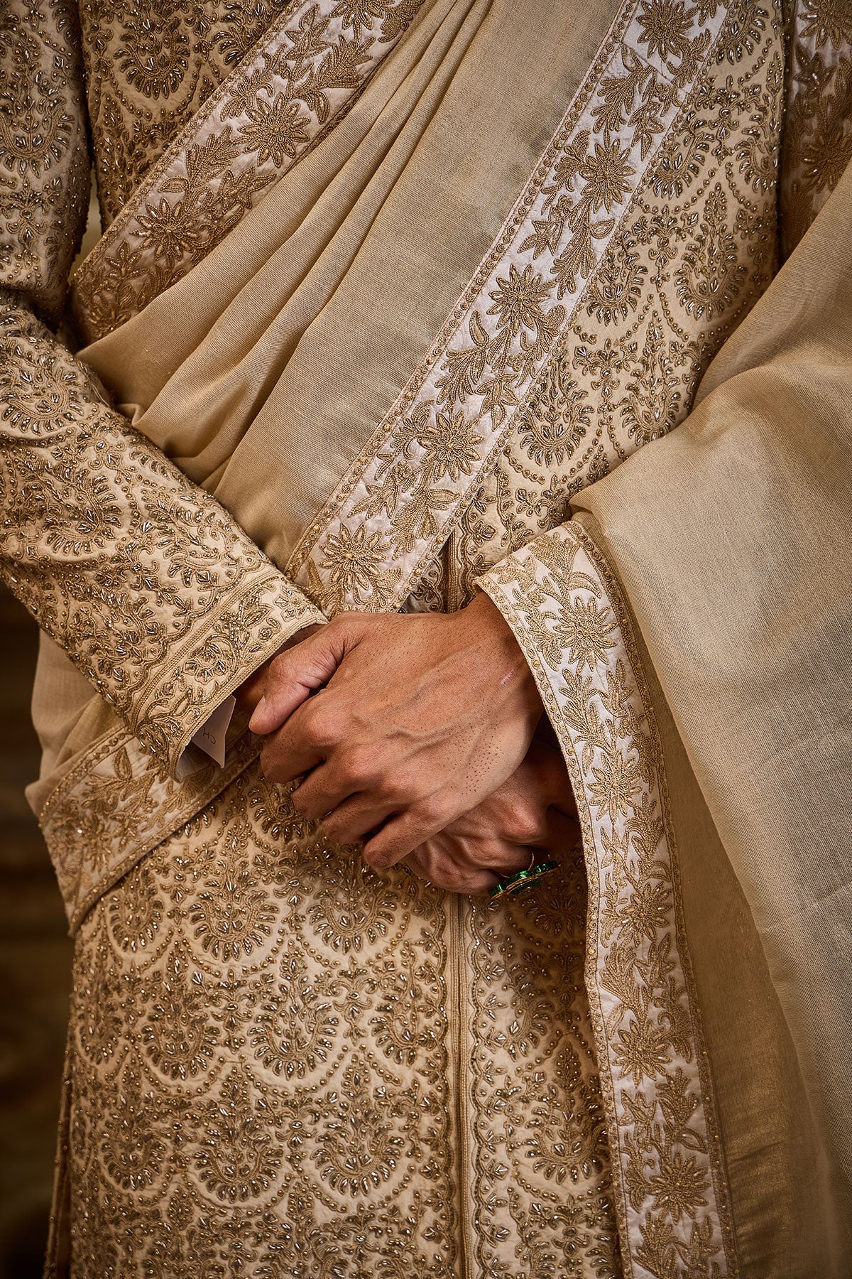 BLUSH RAW SILK SHERWANI BEIGE DORI WORK