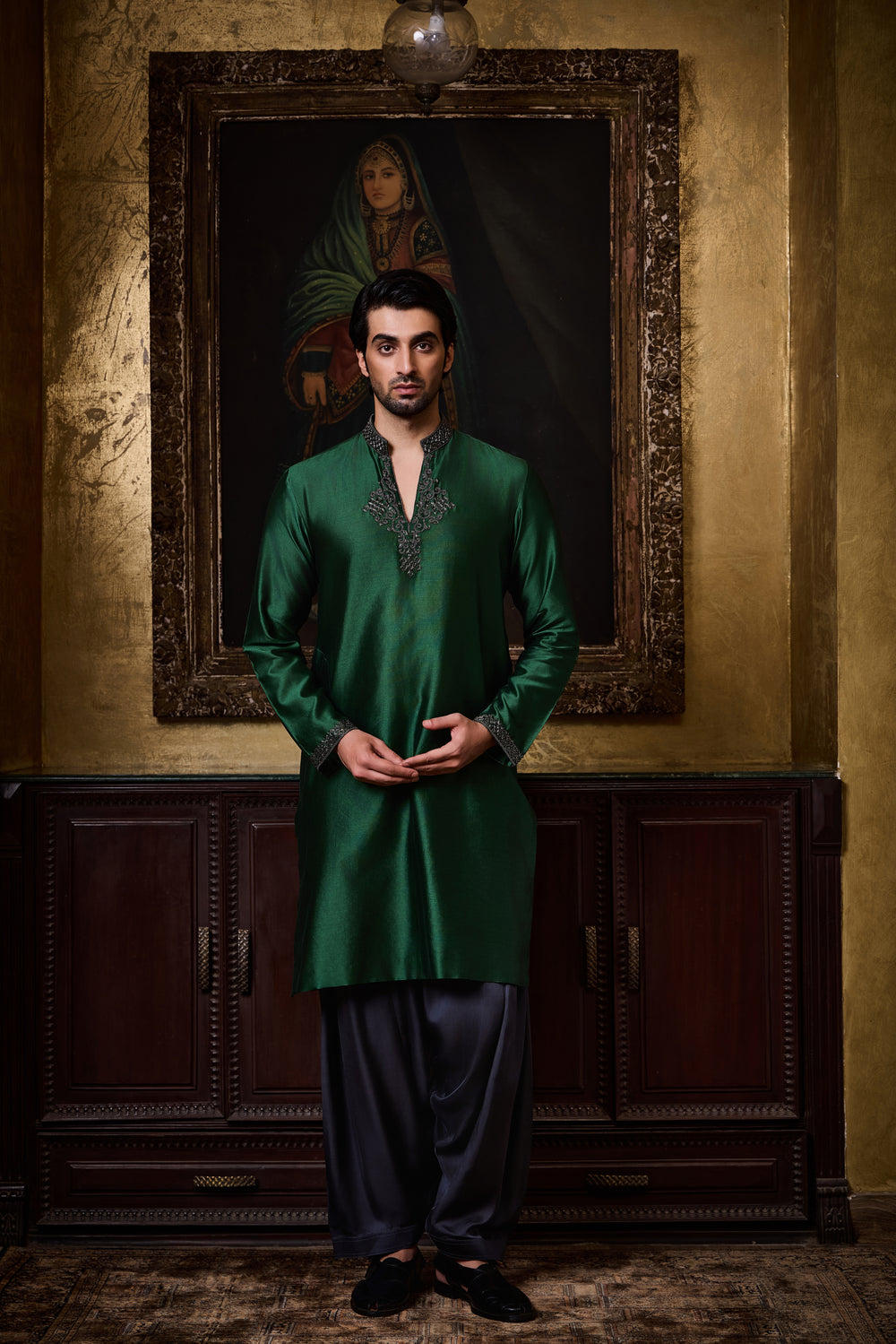 Emerald Green Chanderi Kurta Patiala Salwar Set