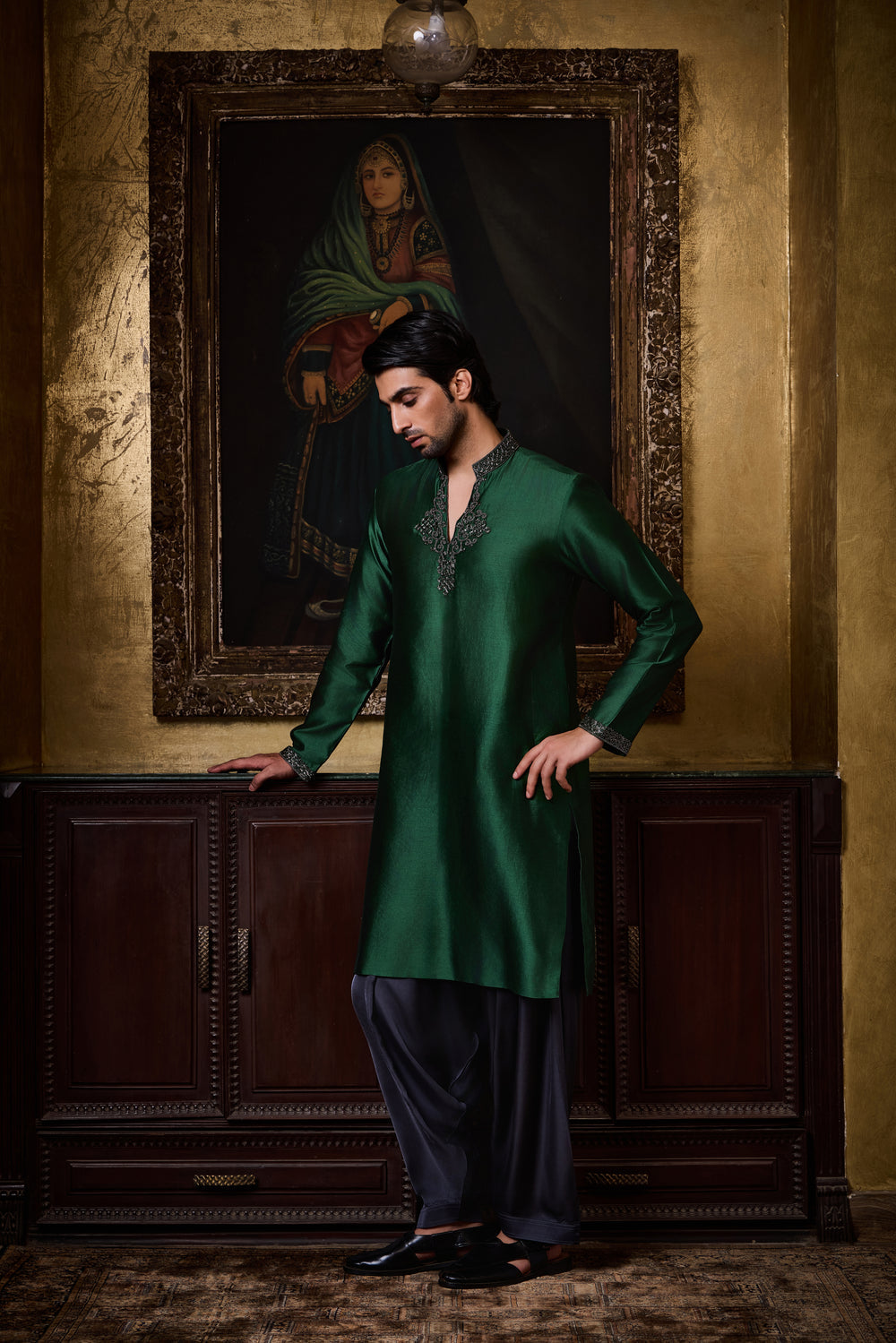 Emerald Green Chanderi Kurta Patiala Salwar Set