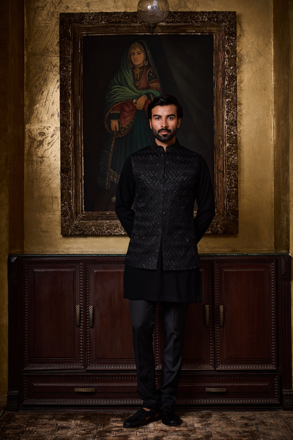 Black Bundi Kurta Trouser Set