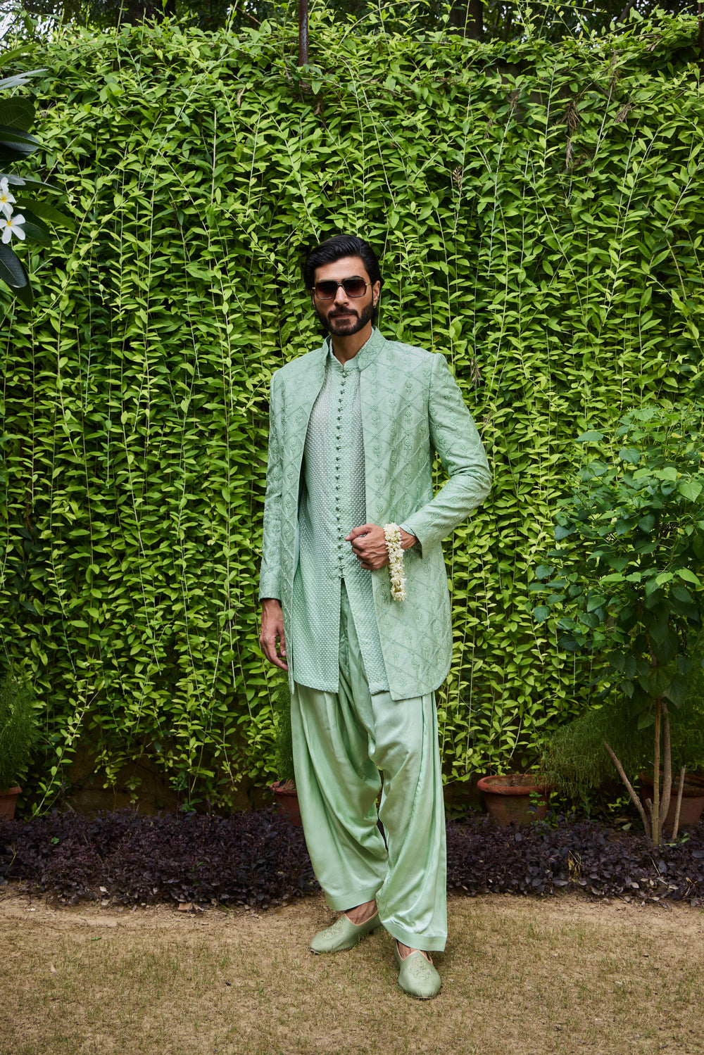 Jade Green Open Jacket Kurta Salwar Set