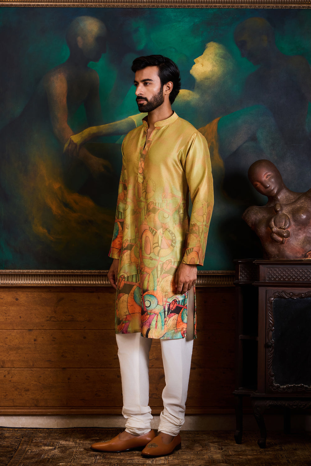 Olive Printed Churidar Set