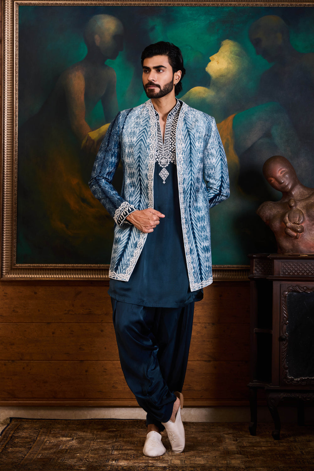 Teal Shibori Jacket Kurta Salwar Set