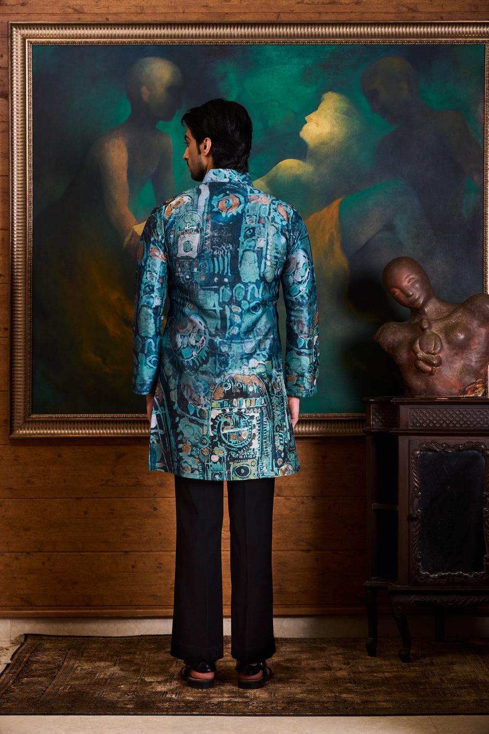 Blue Printed Kurta Trouser Set