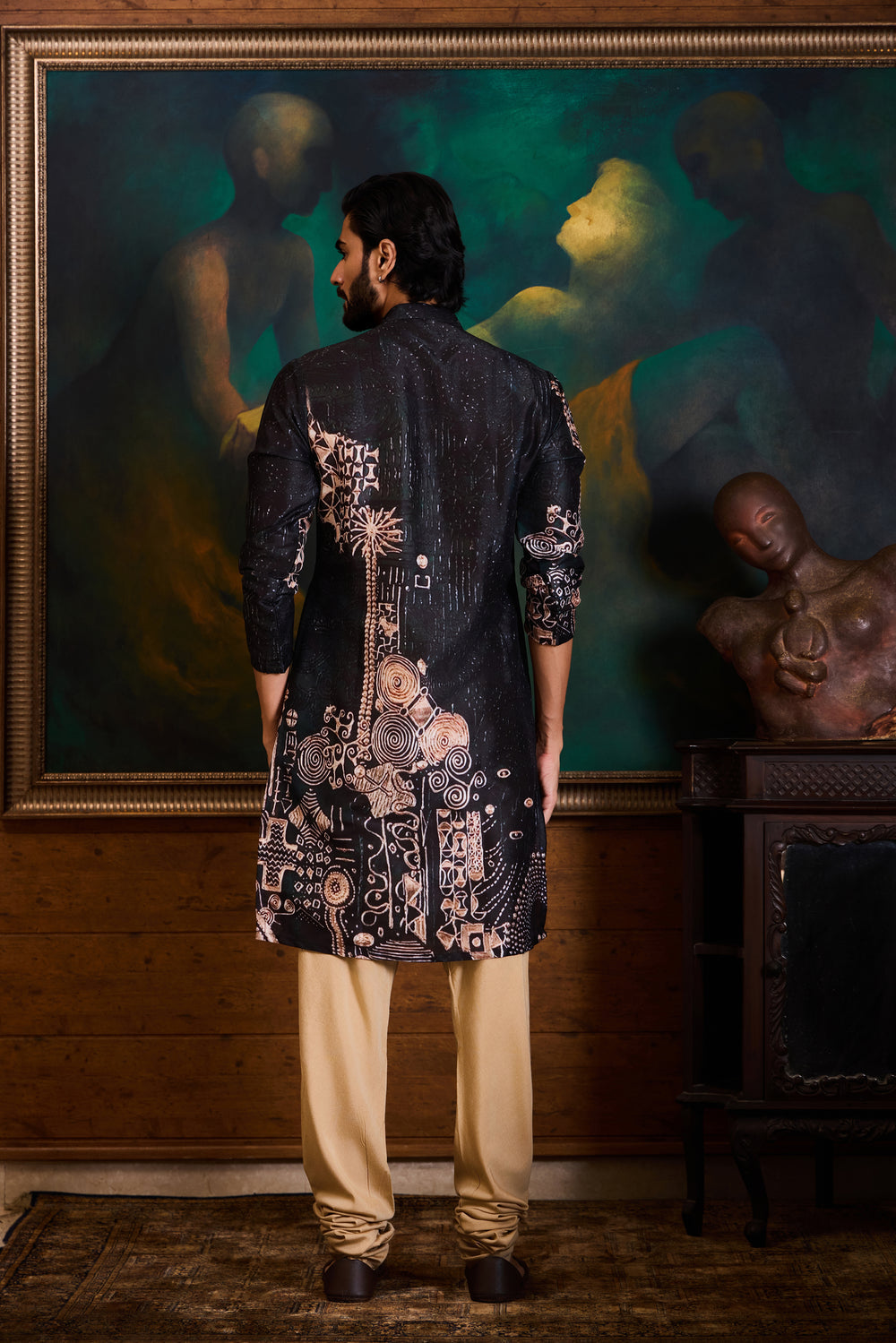 Black Printed Kurta Churidar Set