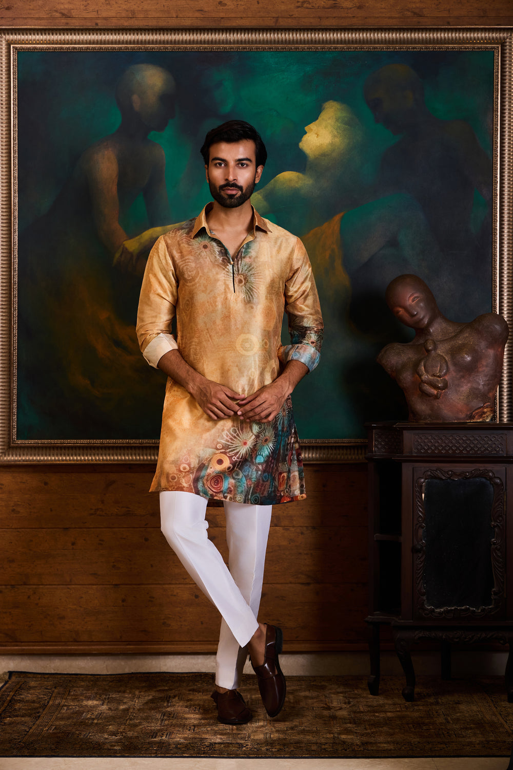 Rust Printed Kurta Trouser Set