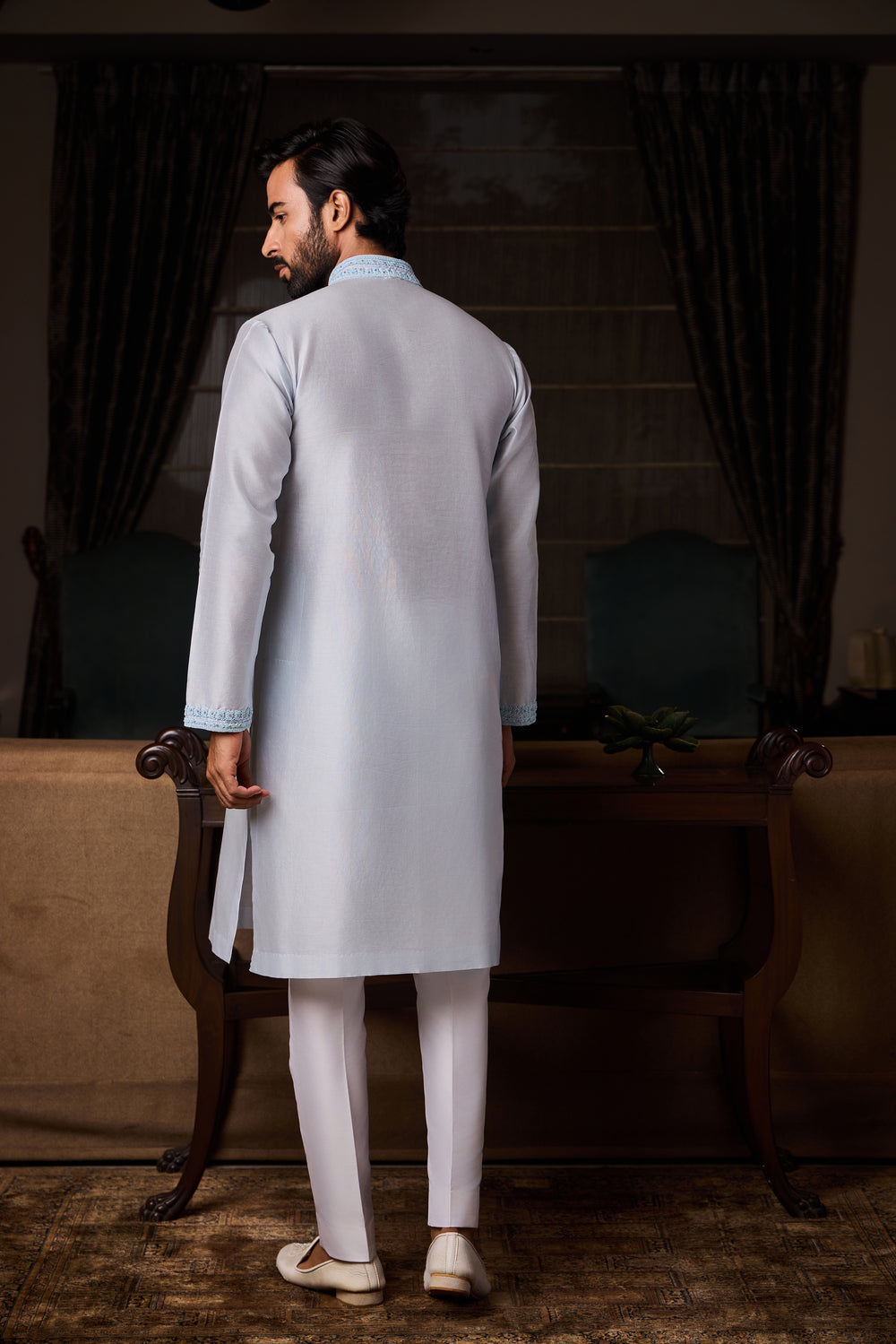 Powder Blue Chanderi Kurta Beadwork Set
