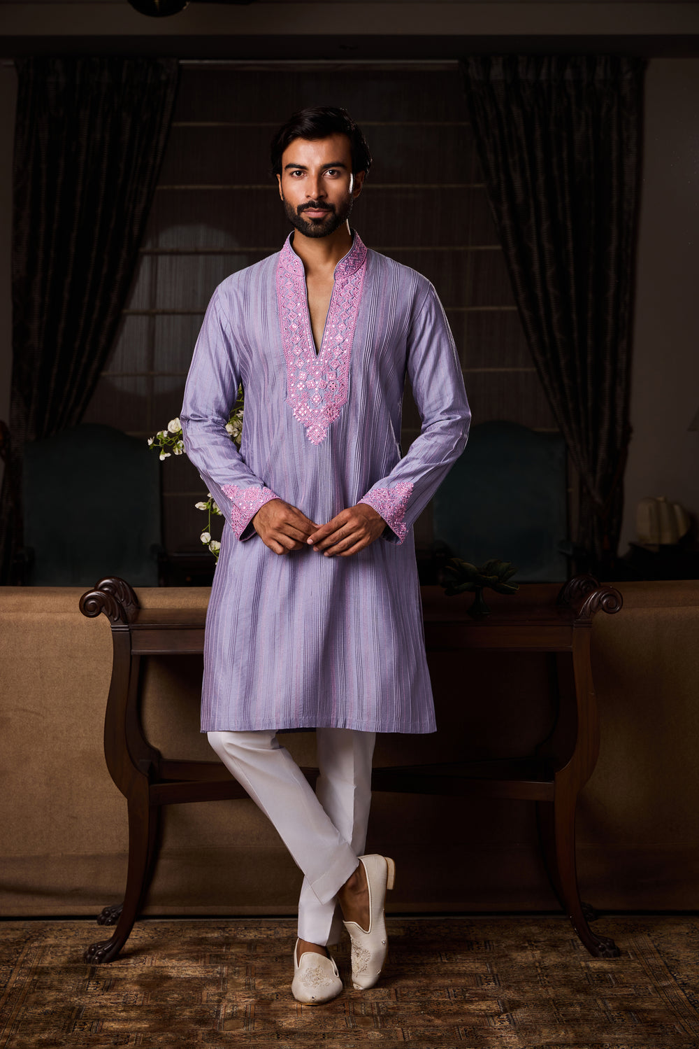 Lilac Dhagai Kurta Pant Set