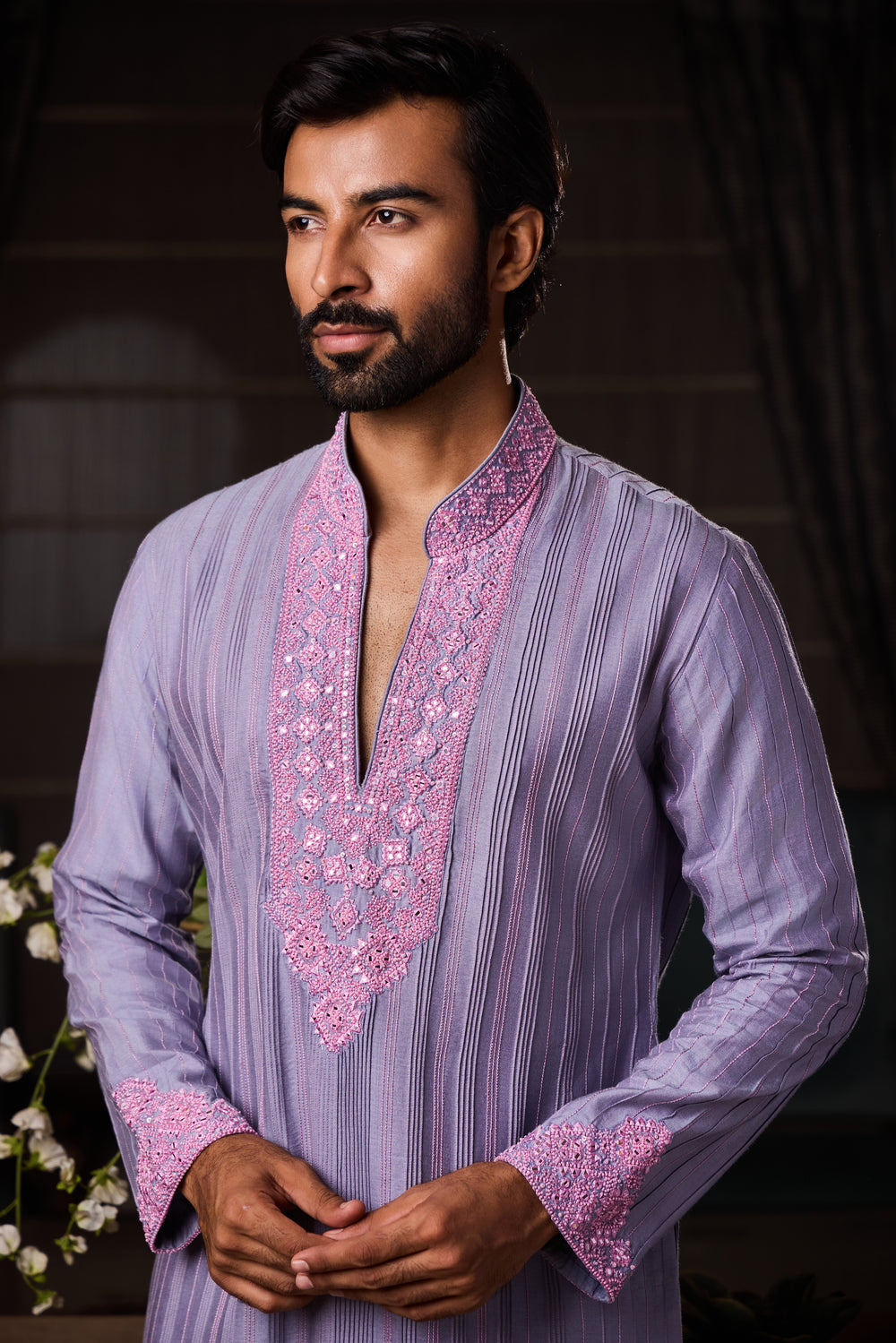 Lilac Dhagai Kurta Pant Set