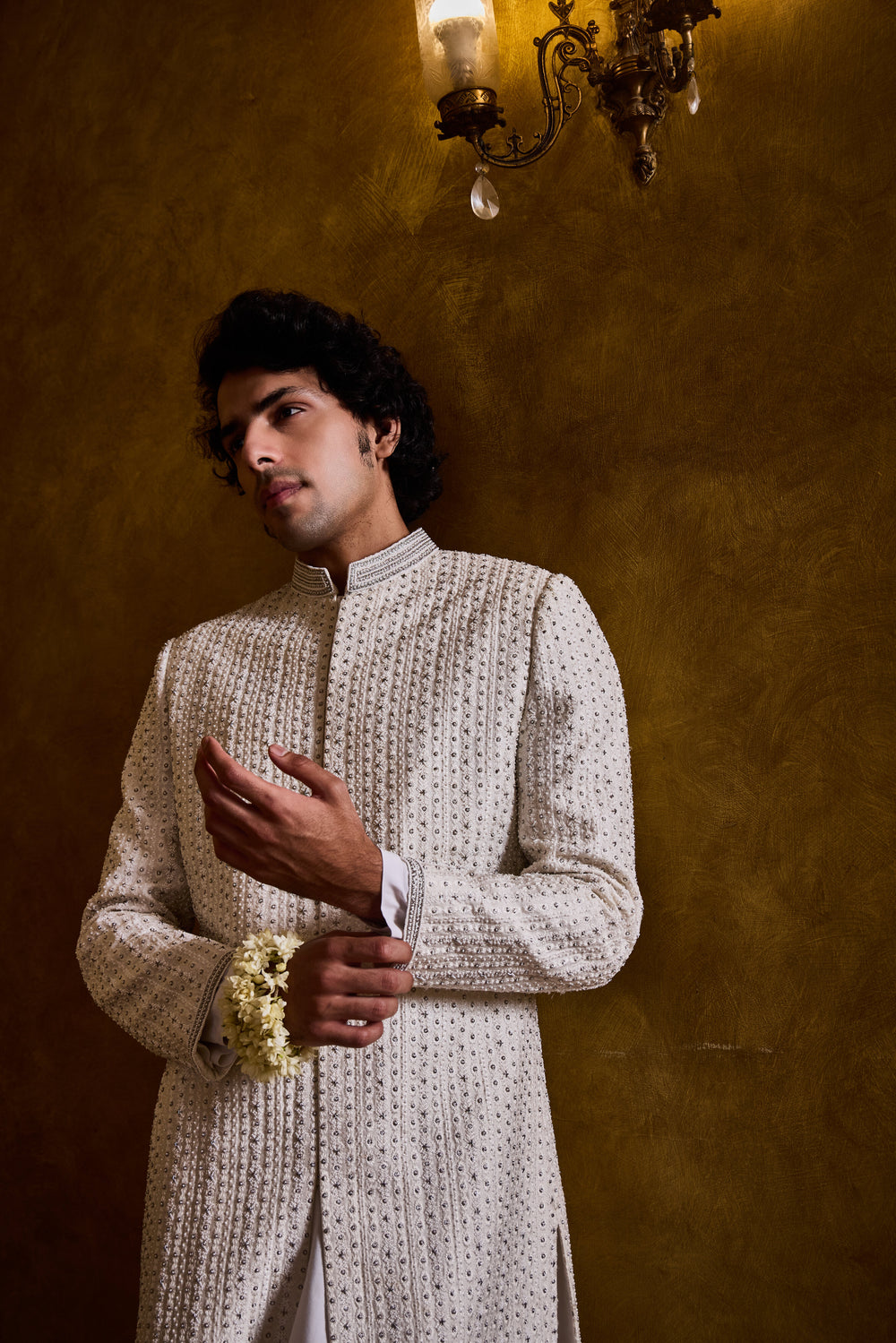 Ivory Sherwani With Silver Embroidery Set