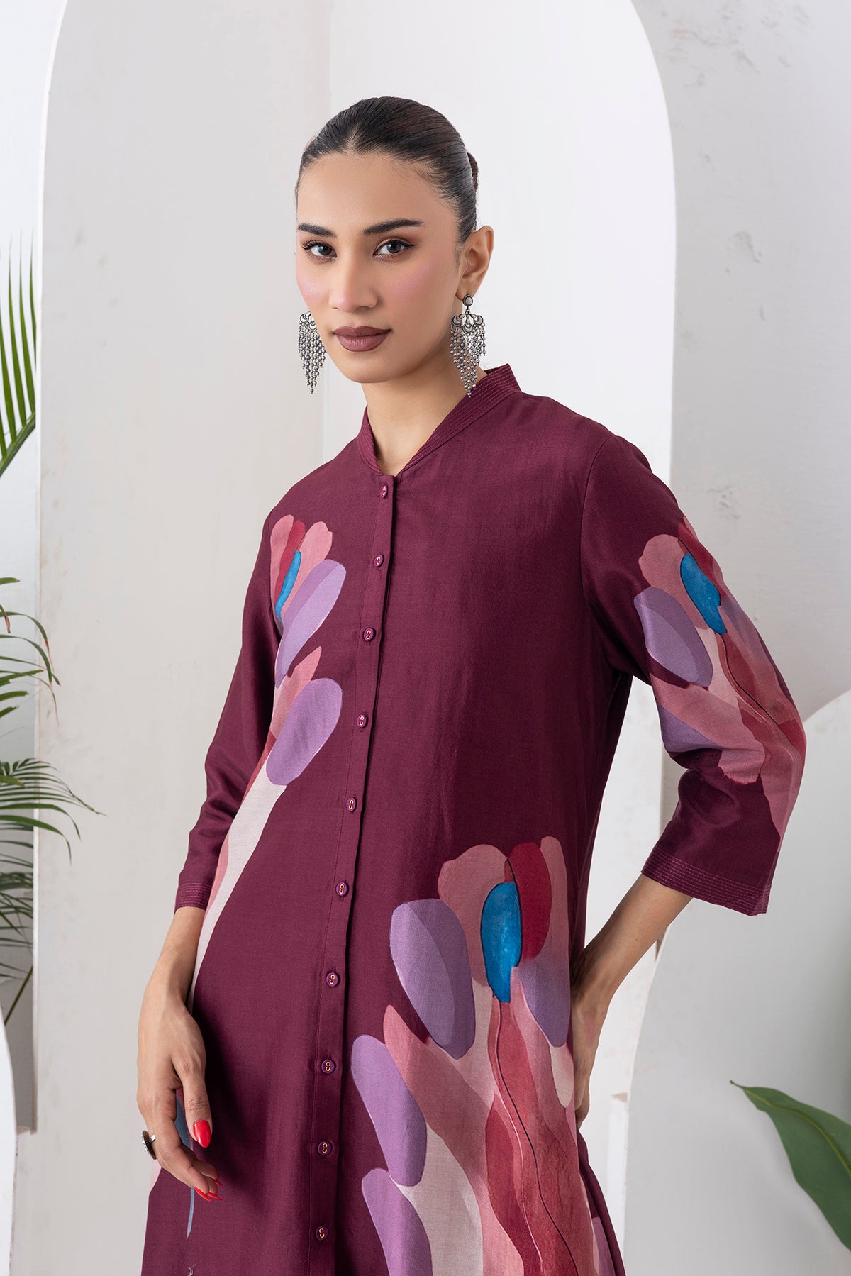 Chocolate Brown Silk Chanderi Printed Dress (1 PC)