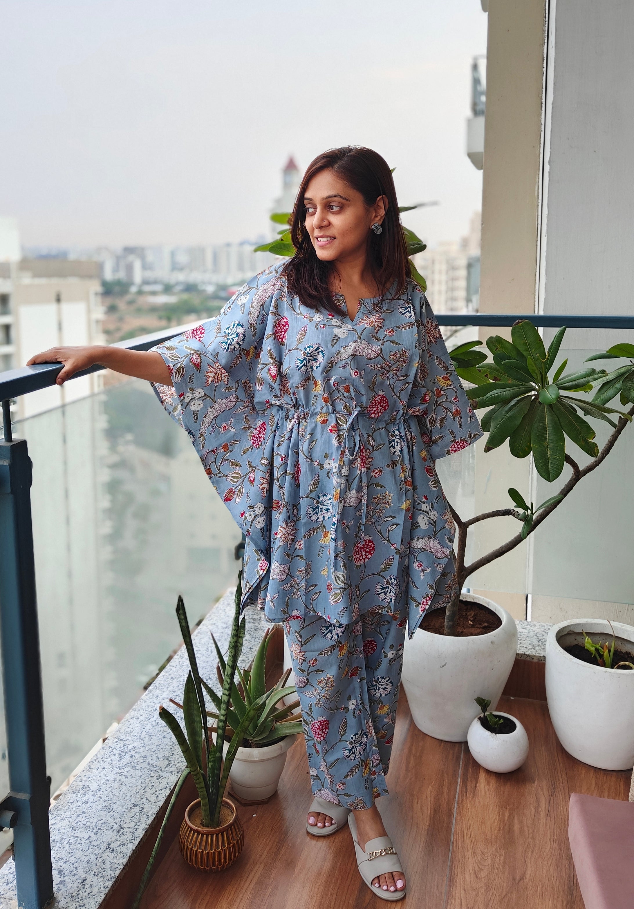 Floral Mist Kaftan Pant Set (Set of 2)