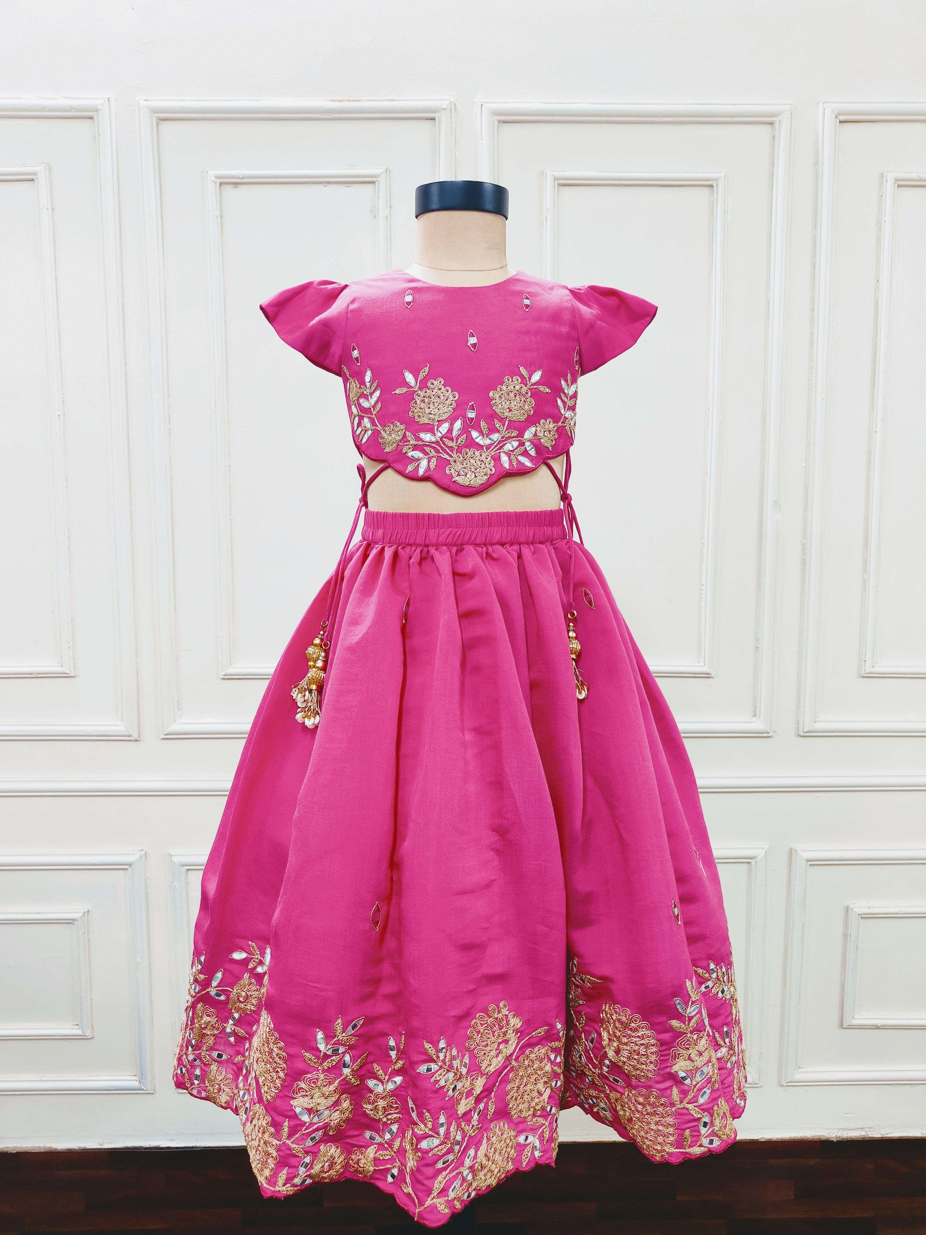 Floral embroidered Fushia Pink Ghaghra