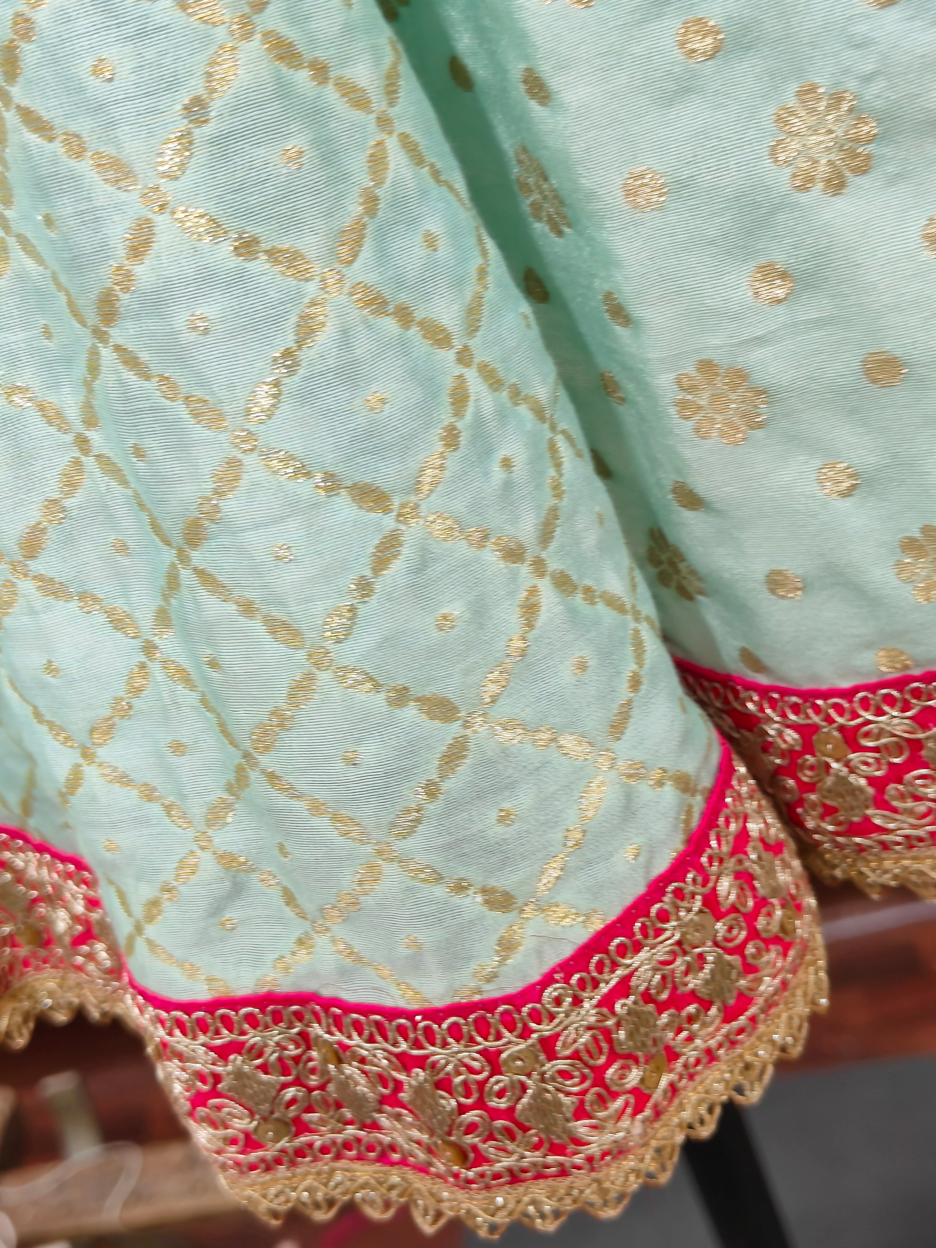 Blue and Pink Necklace embroidered Ghaghra