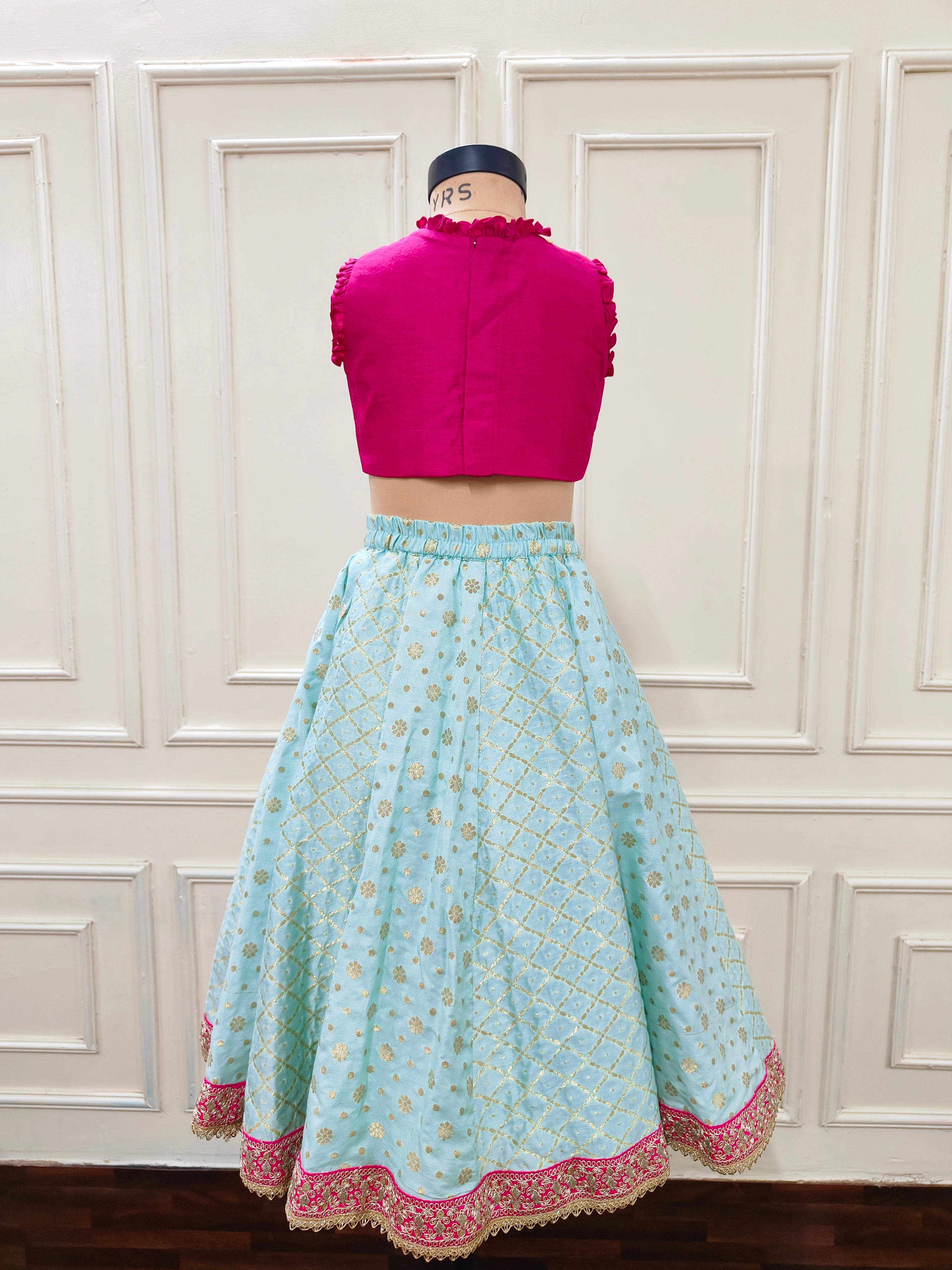 Blue and Pink Necklace embroidered Ghaghra