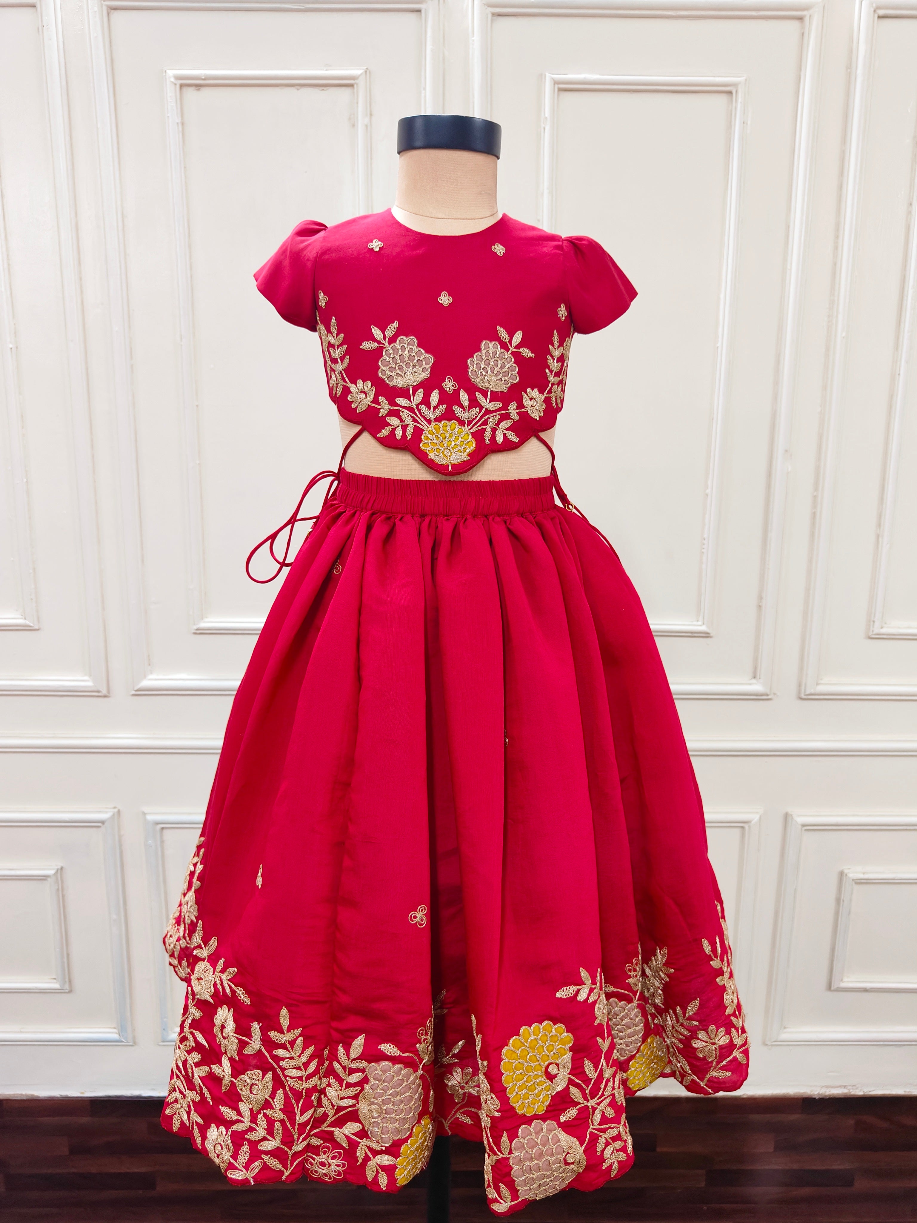 Floral embroidered red ghaghra