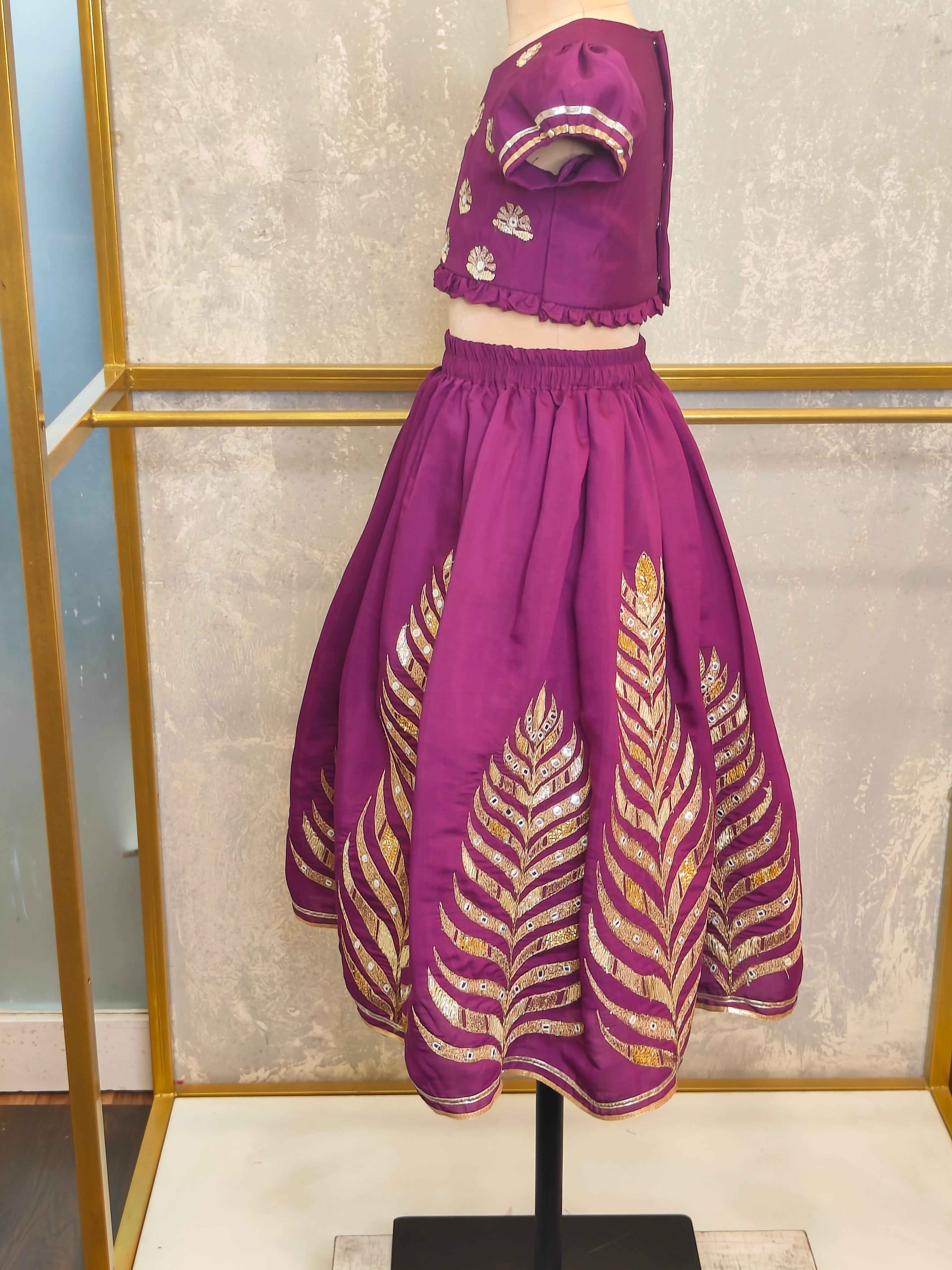 Purple Embroidery Puff Sleeve Ghaghra set