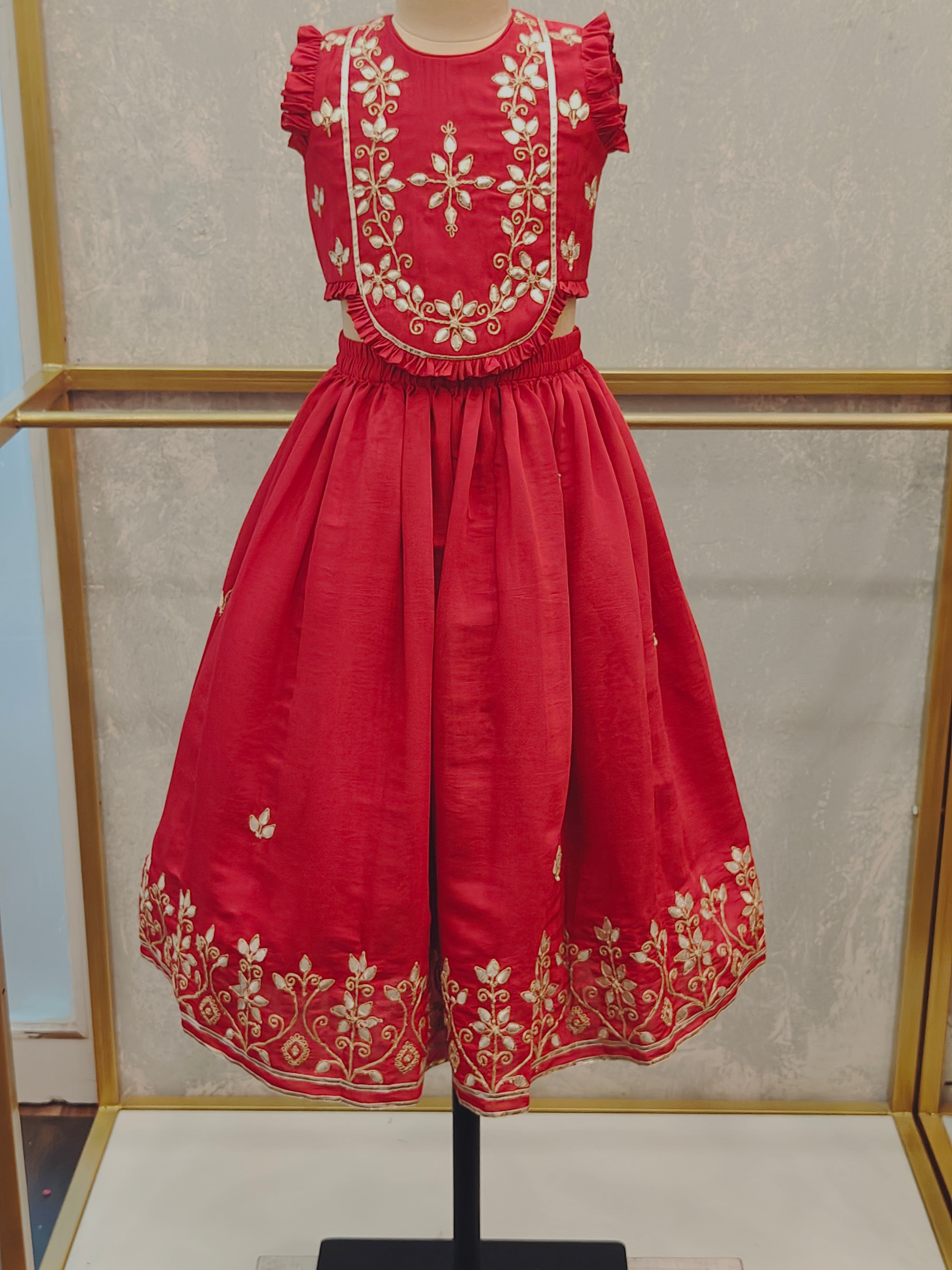 Red Embroidered Sleeveless Ghaghra Set