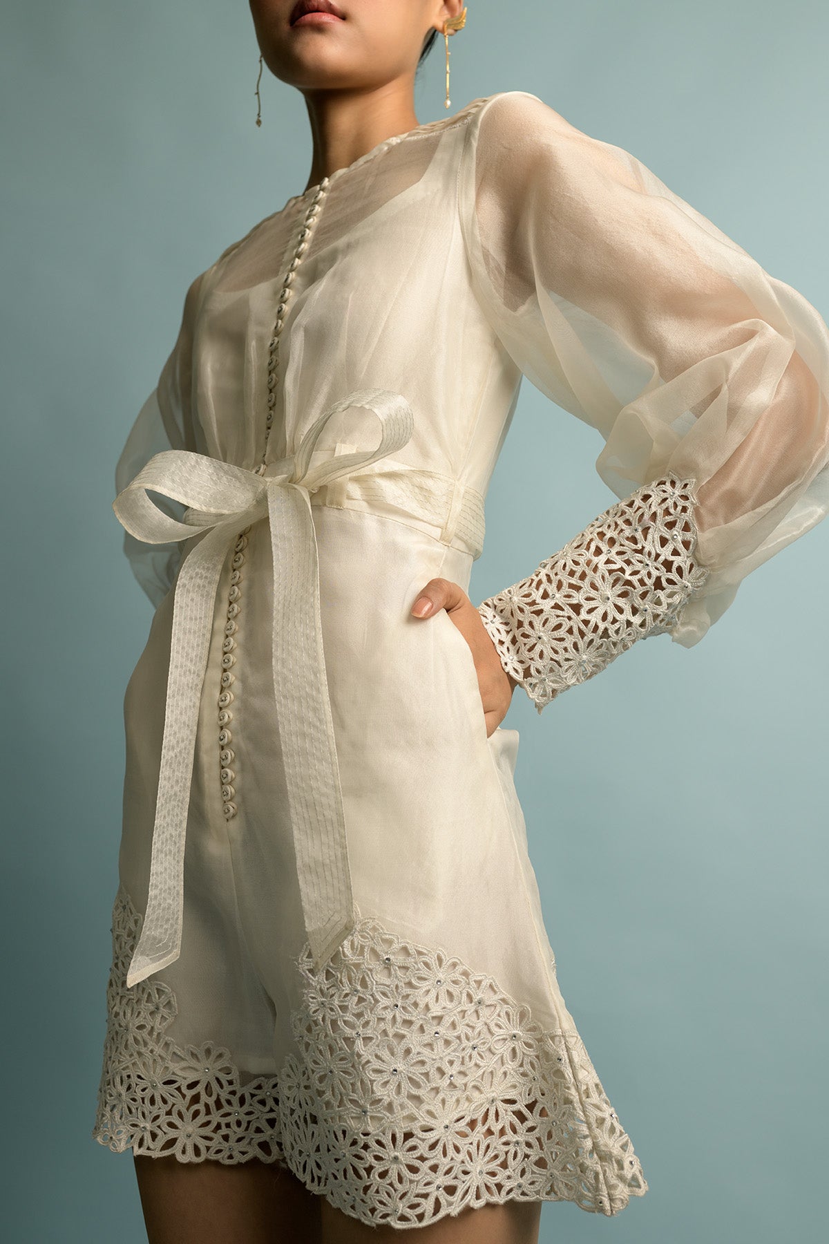 White Organza Playsuit With Michaelmas