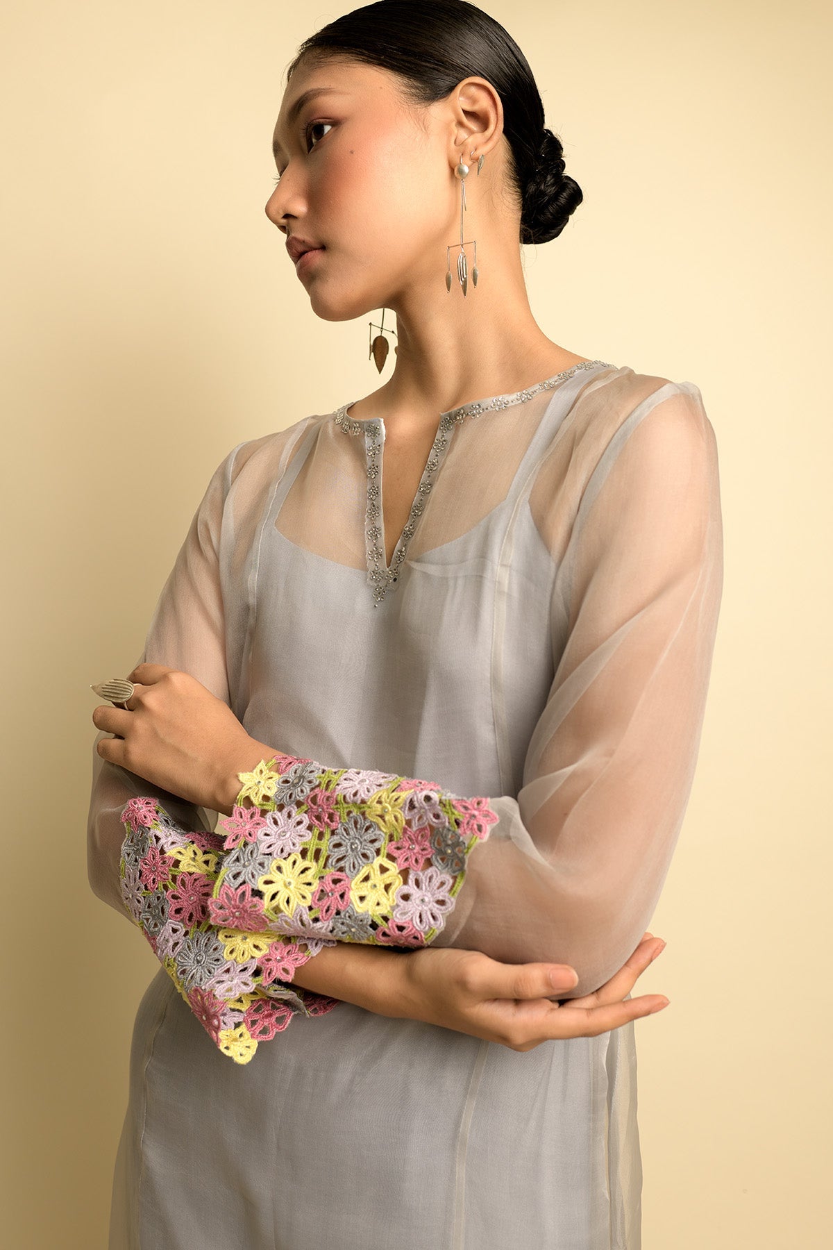 A-Line Organza Grey Kurta
