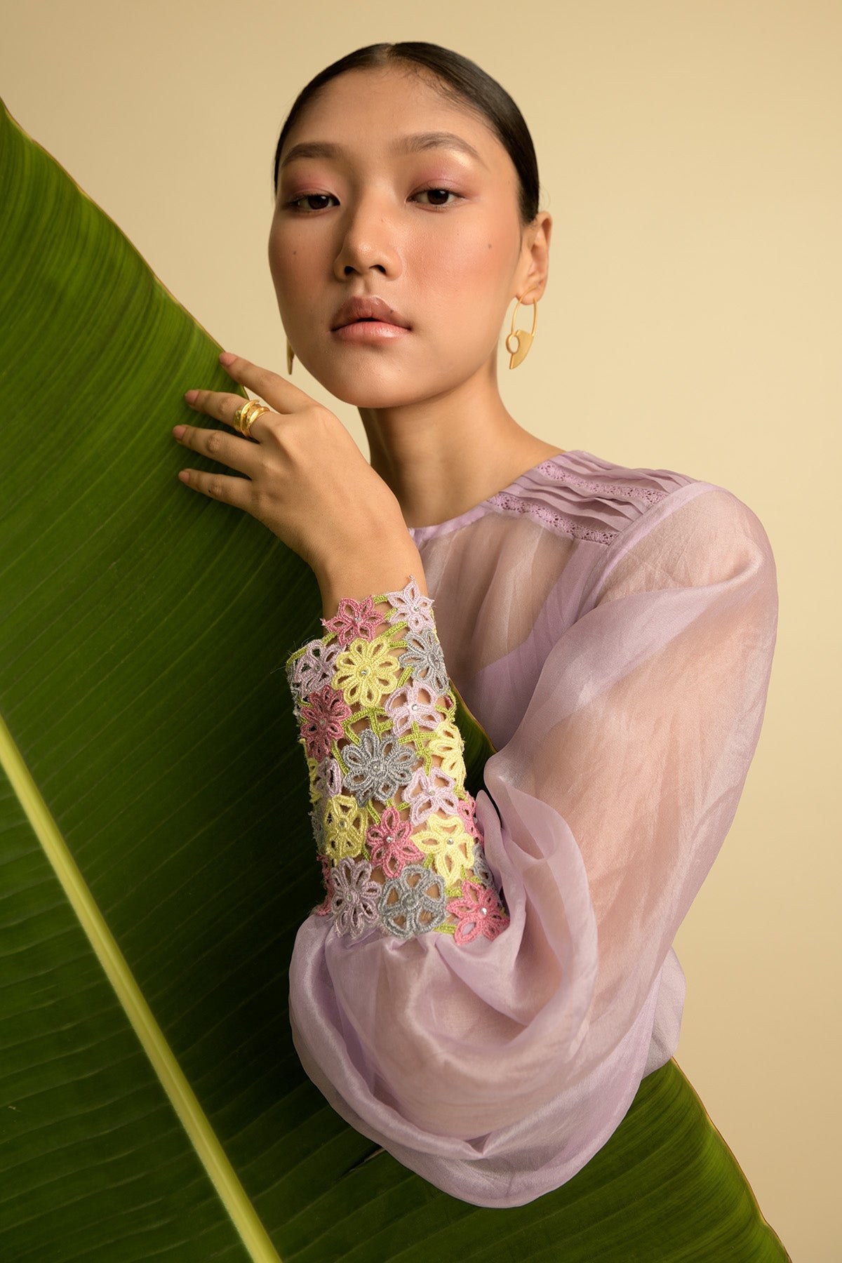 Mauve Organza Playsuit With Multicoloured Michaelmas