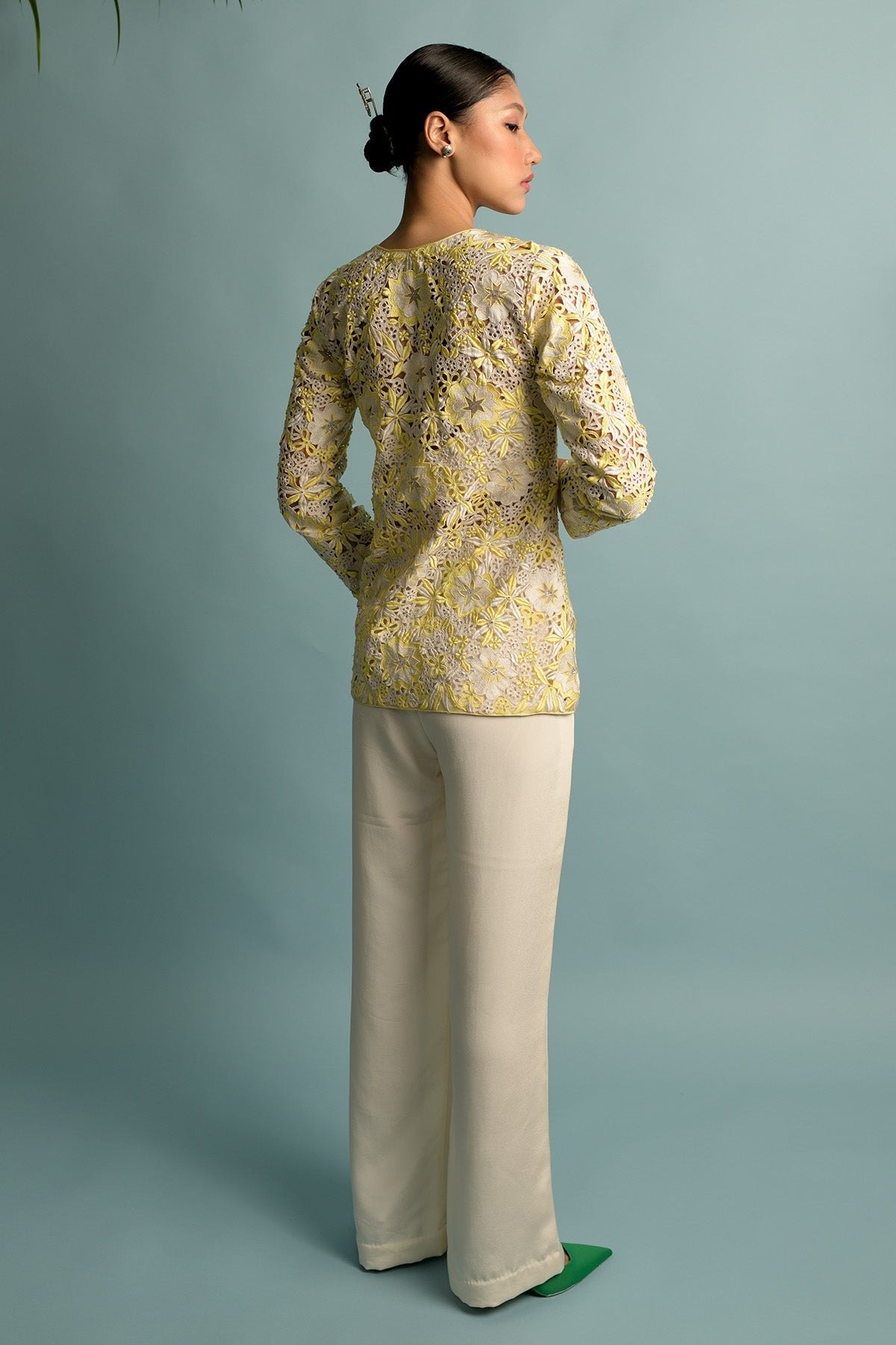 Yellow And White Embroidery Jacket